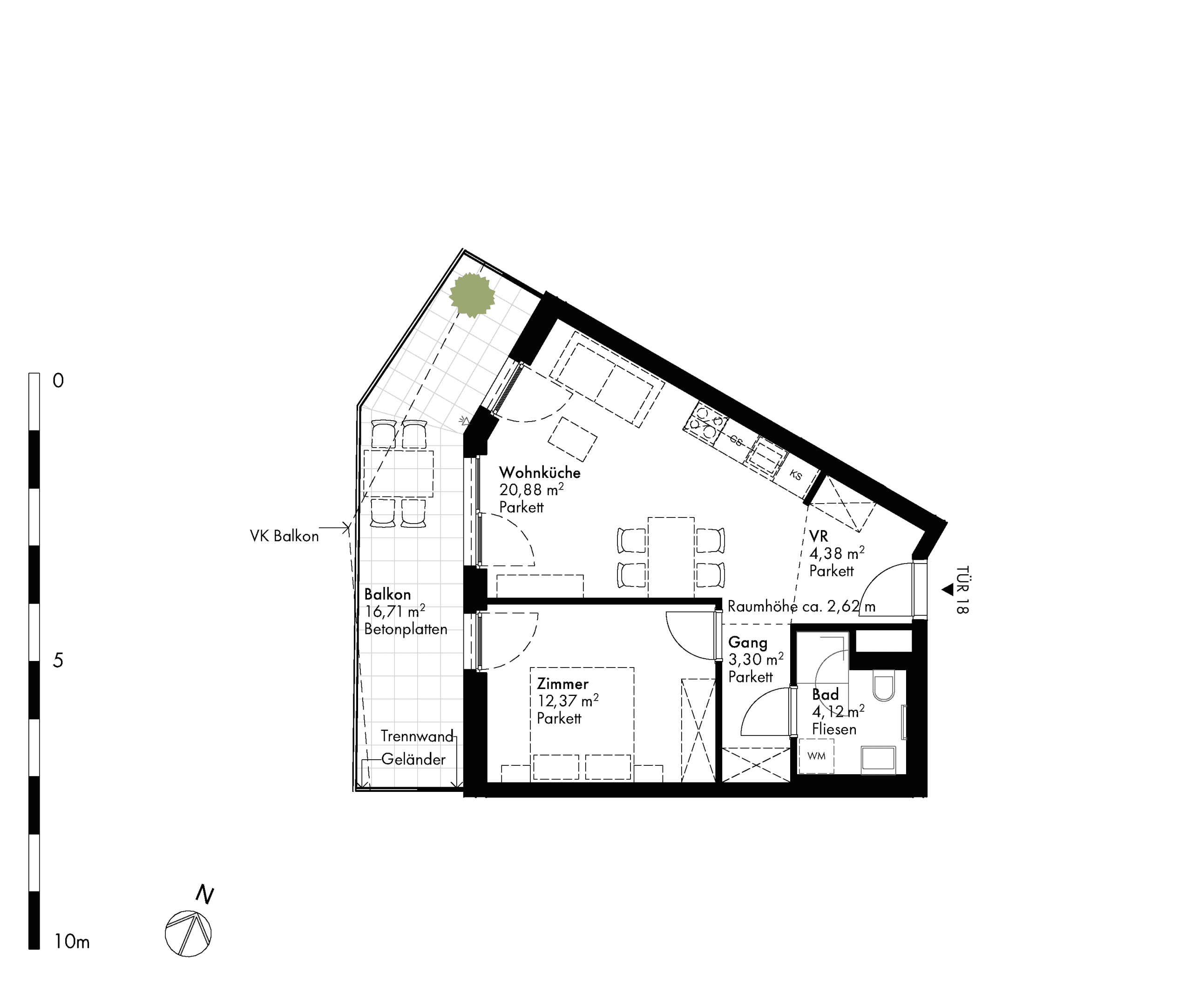 Grundriss Stiege stiege-2 / Top 18 — Hirschfeld — 2 Zimmer — 45,2 m² — 2nd floor