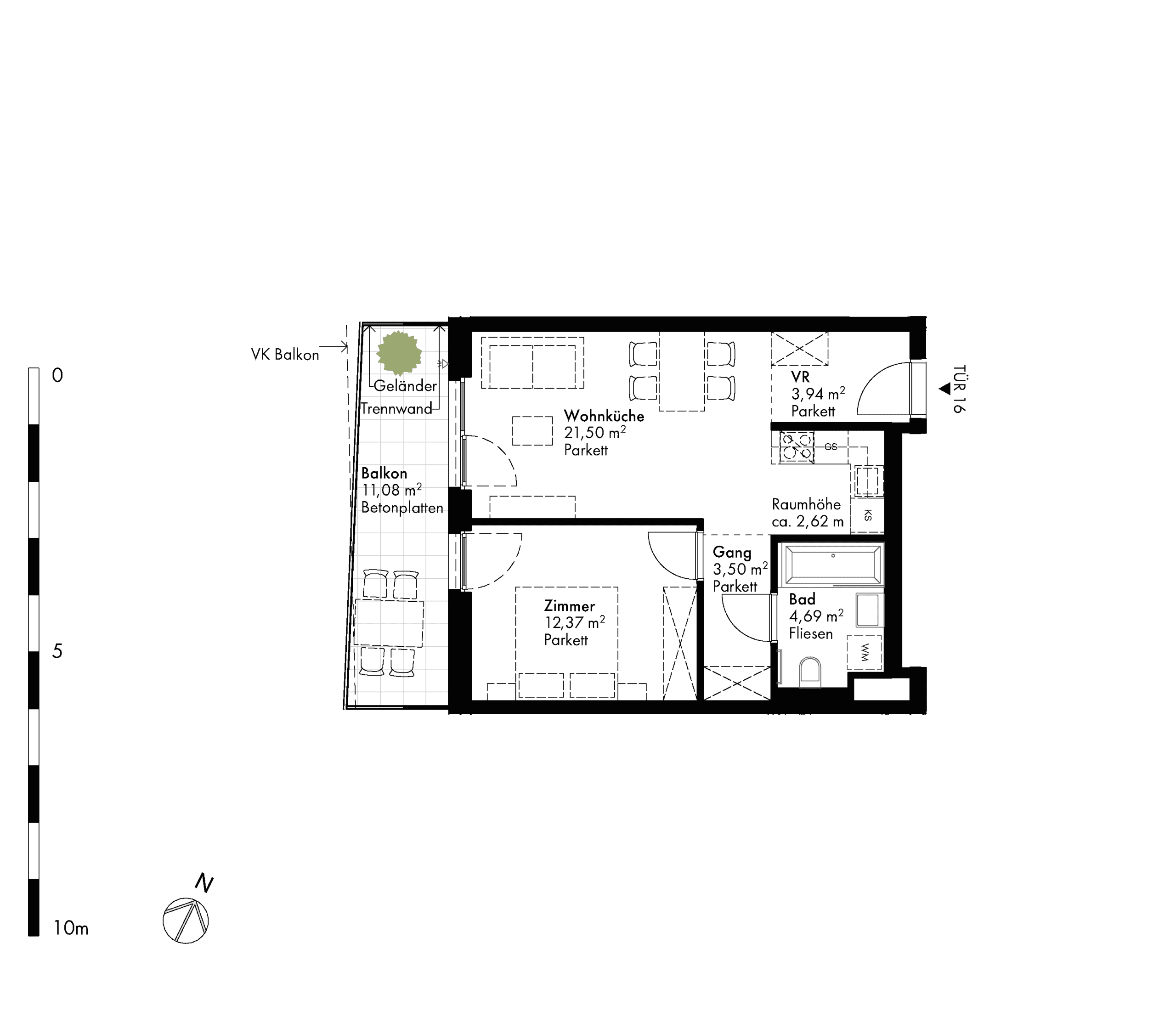 Grundriss Stiege stiege-5 / Top 16 — Hirschfeld — 2 Zimmer — 46 m² — 2nd floor