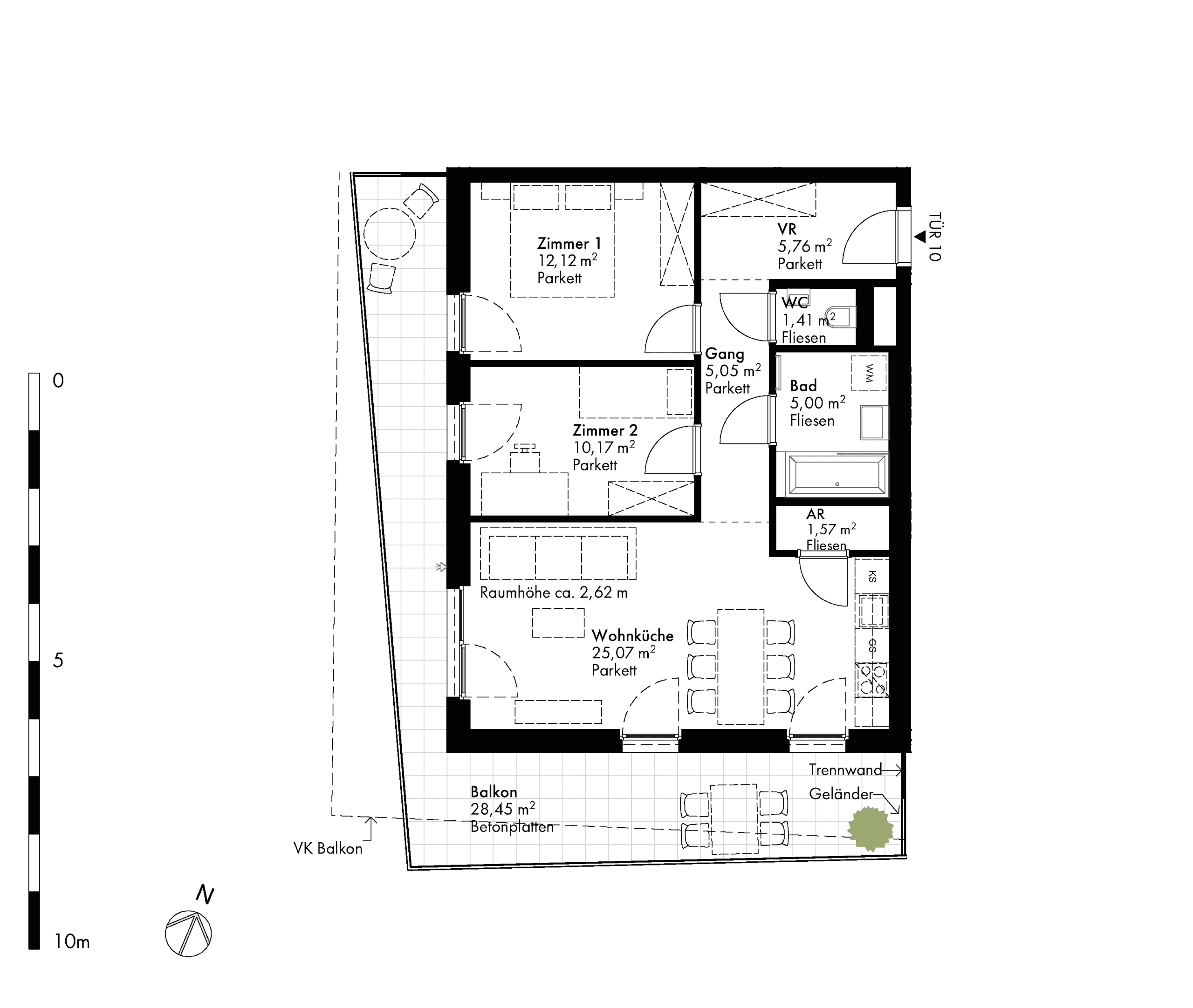 Grundriss Stiege stiege-2 / Top 10 — Hirschfeld — 3 Zimmer — 66,3 m² — 1st floor