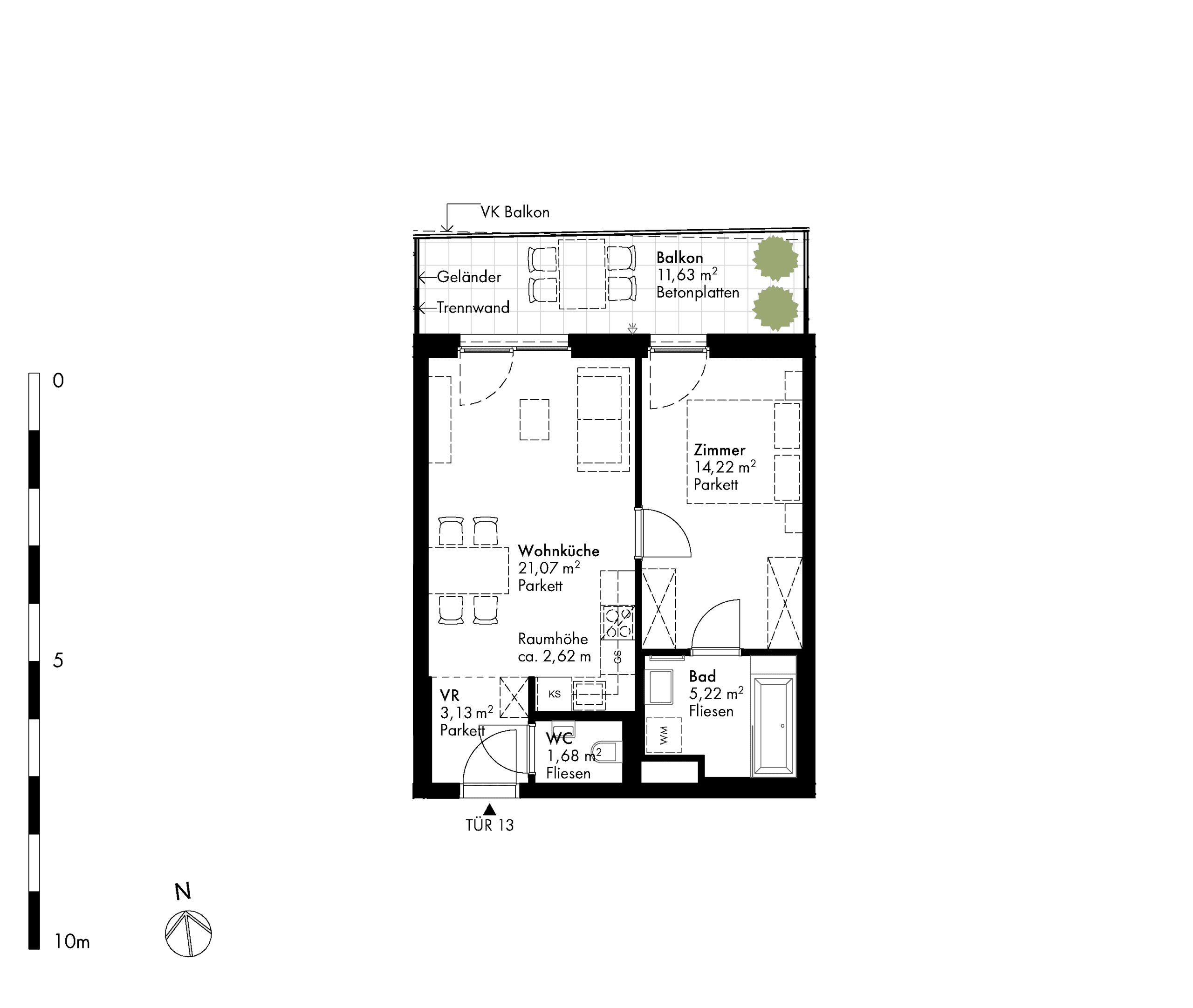 Grundriss Stiege stiege-2 / Top 13 — Hirschfeld — 2 Zimmer — 45,3 m² — 1st floor