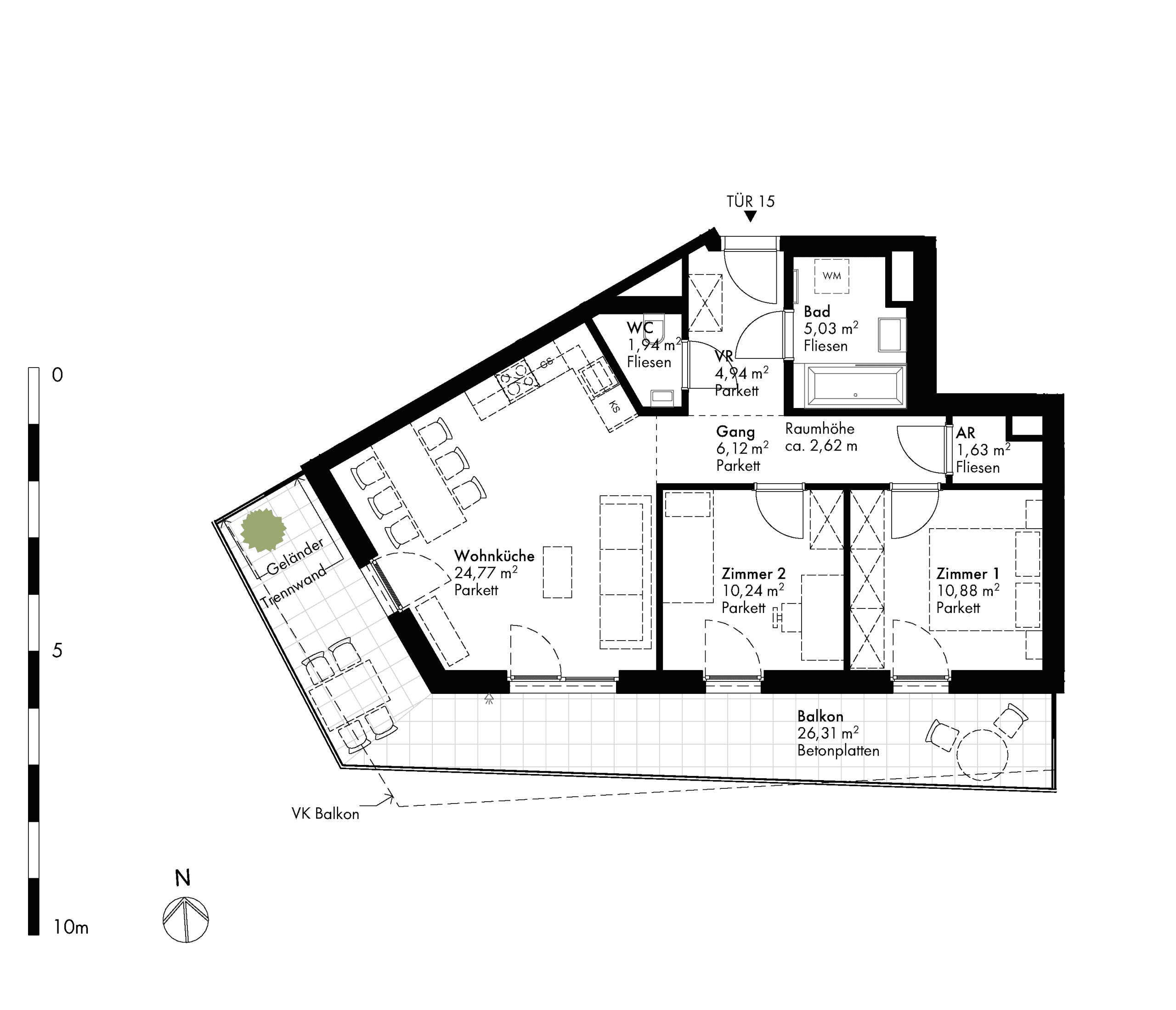 Grundriss Stiege stiege-5 / Top 15 — Hirschfeld — 3 Zimmer — 65,7 m² — 2nd floor