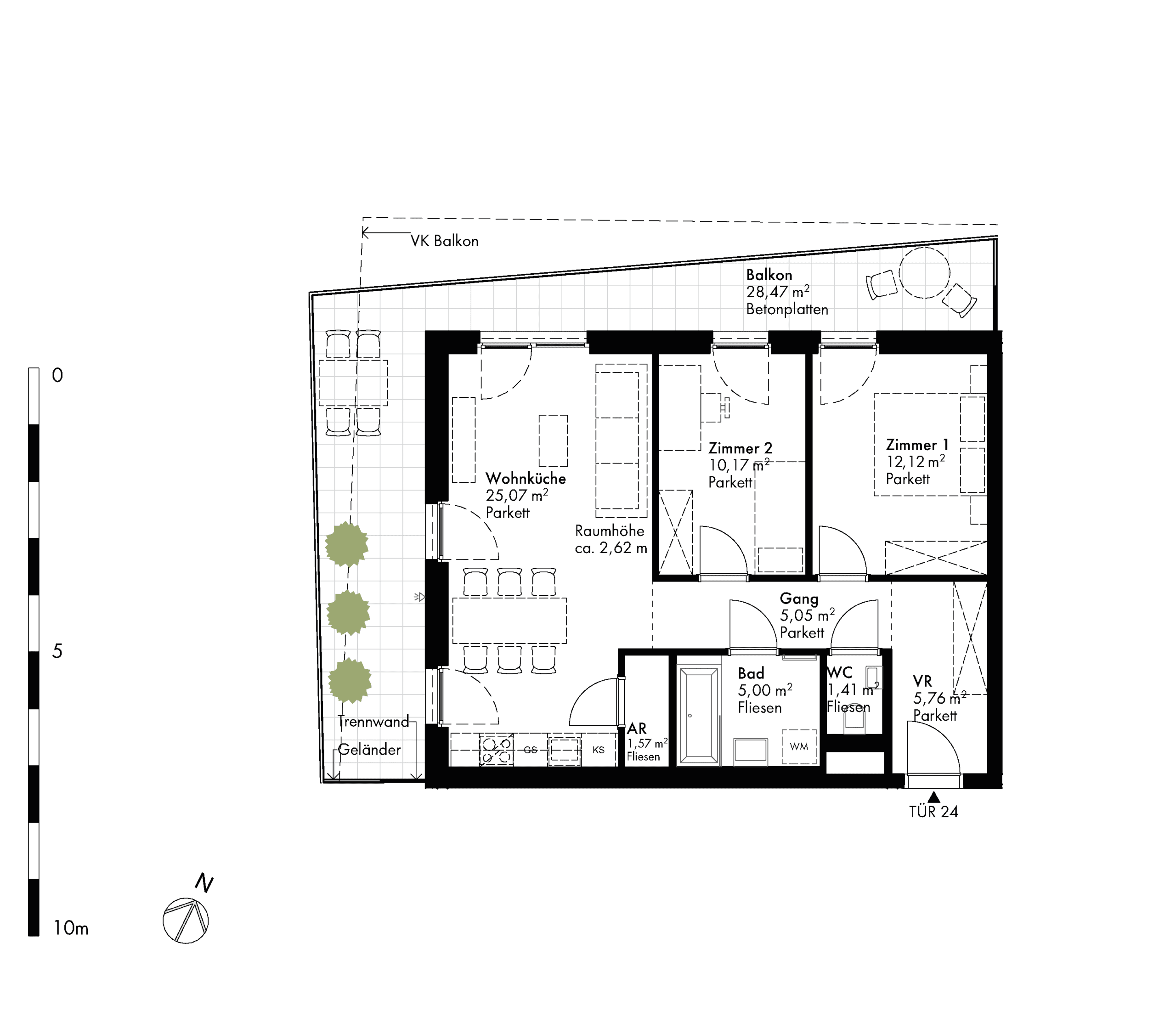 Grundriss Stiege stiege-5 / Top 24 — Hirschfeld — 3 Zimmer — 66,3 m² — 3rd floor