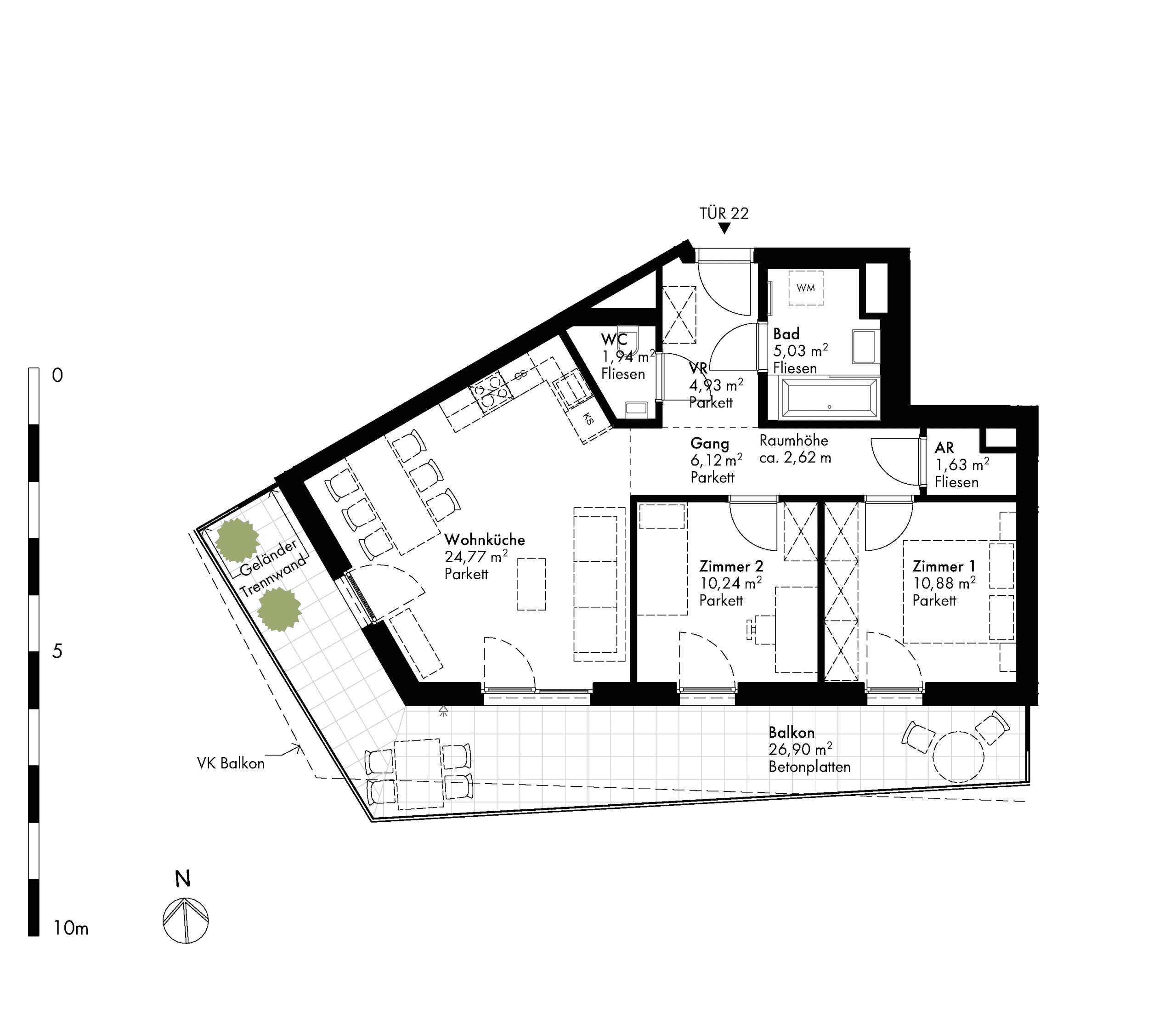 Grundriss Stiege stiege-5 / Top 22 — Hirschfeld — 3 Zimmer — 65,7 m² — 3rd floor