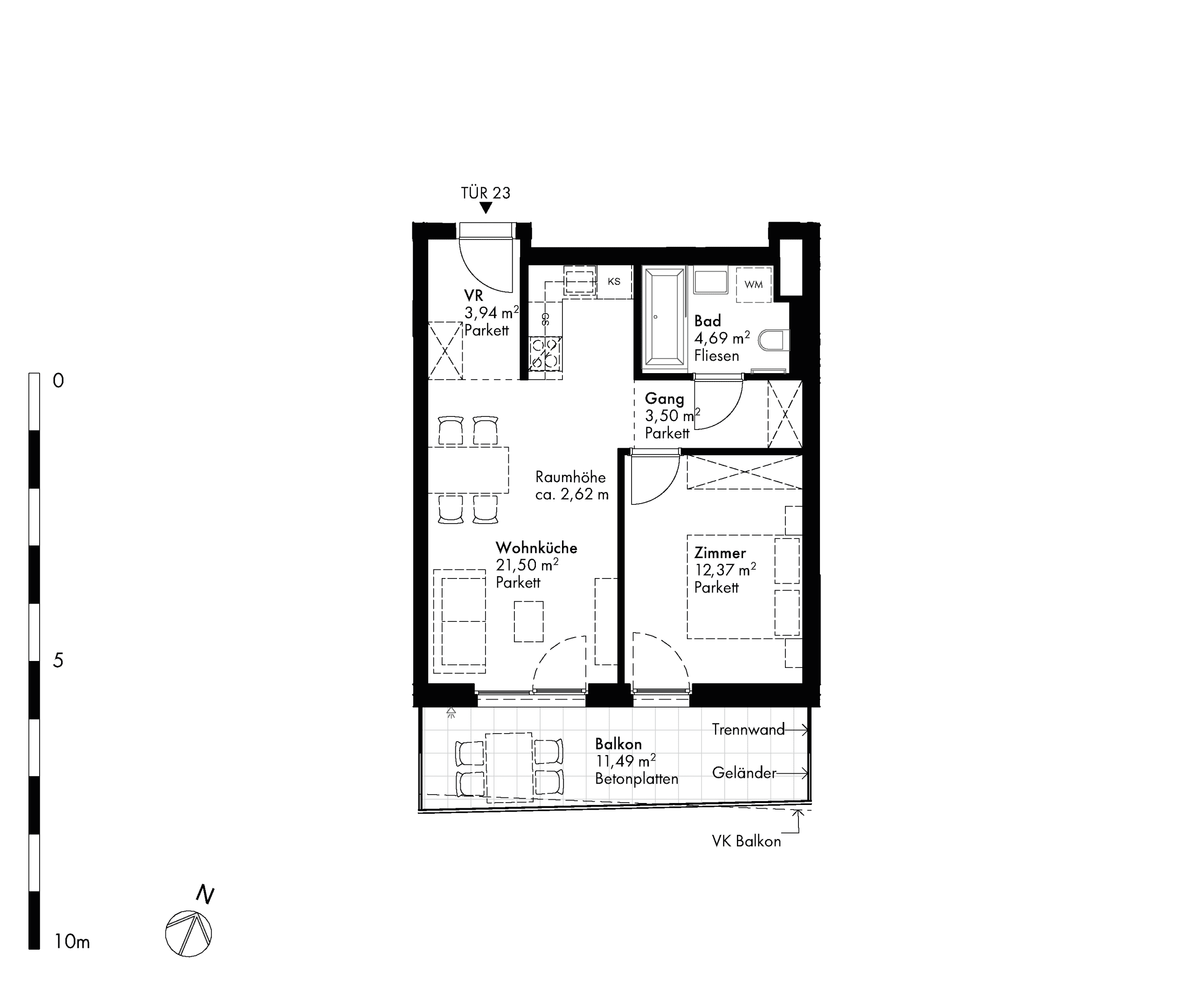 Grundriss Stiege stiege-2 / Top 23 — Hirschfeld — 2 Zimmer — 46 m² — 3rd floor