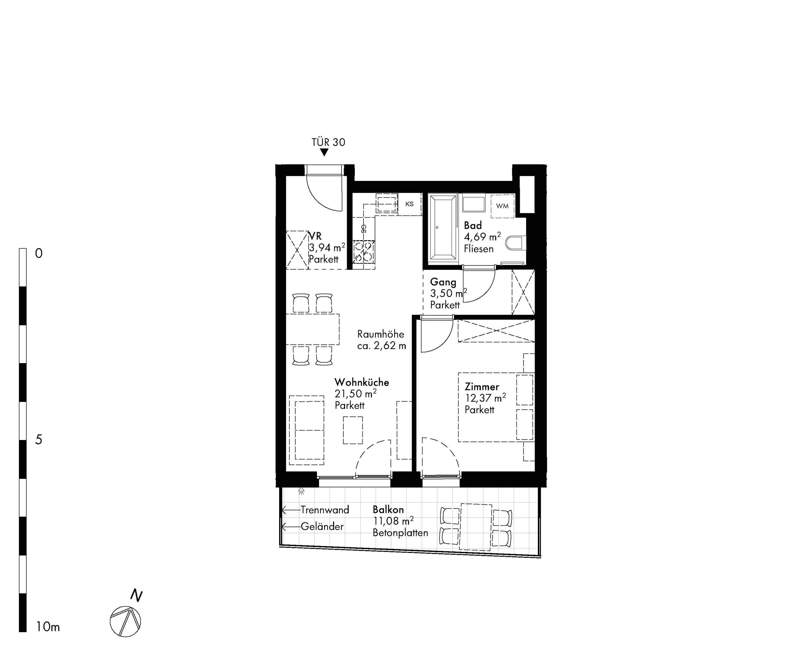 Grundriss Stiege stiege-2 / Top 30 — Hirschfeld — 2 Zimmer — 46 m² — 4th floor