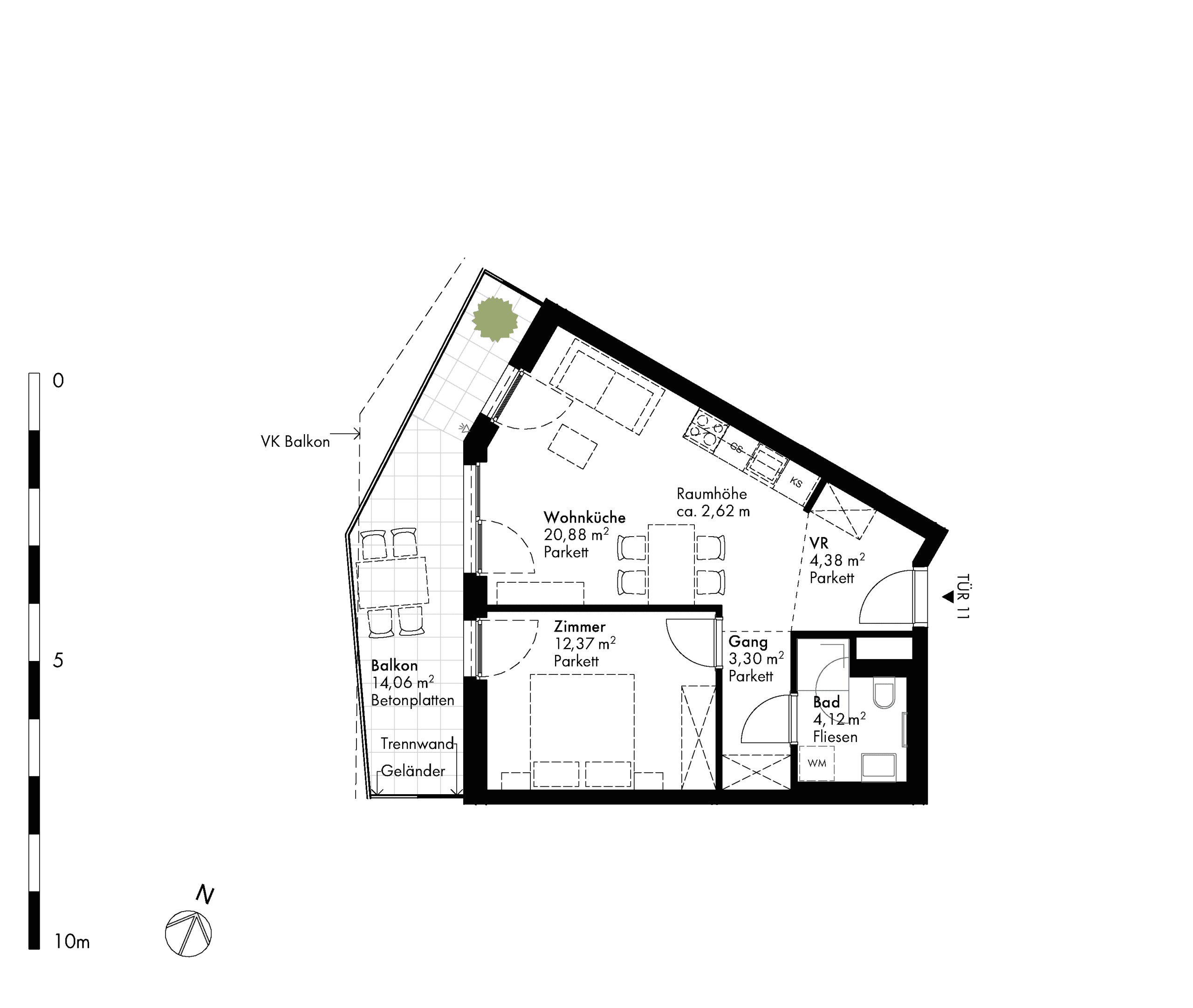 Grundriss Stiege stiege-2 / Top 11 — Hirschfeld — 2 Zimmer — 45,2 m² — 1st floor