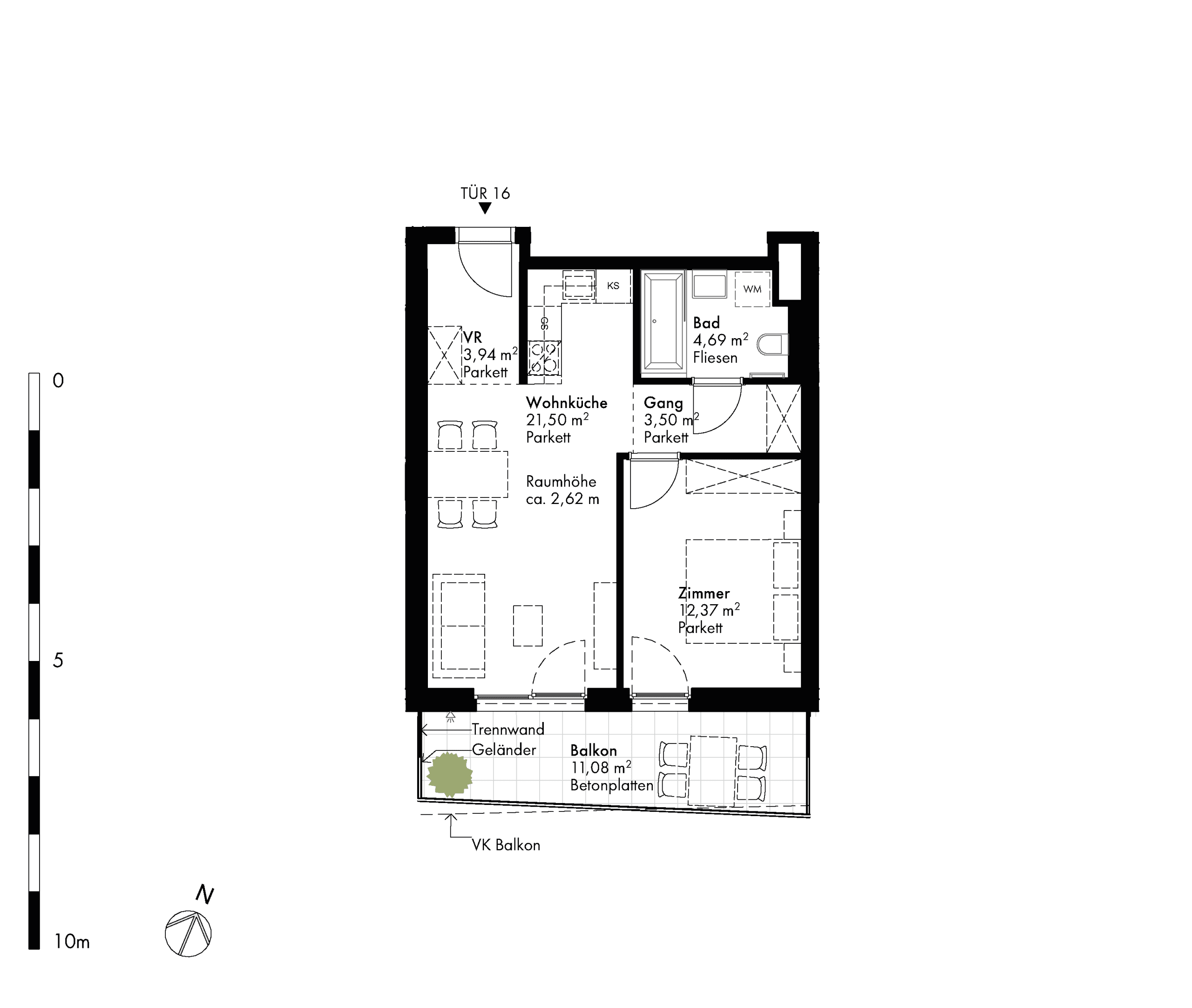 Grundriss Stiege stiege-2 / Top 16 — Hirschfeld — 2 Zimmer — 46 m² — 2nd floor
