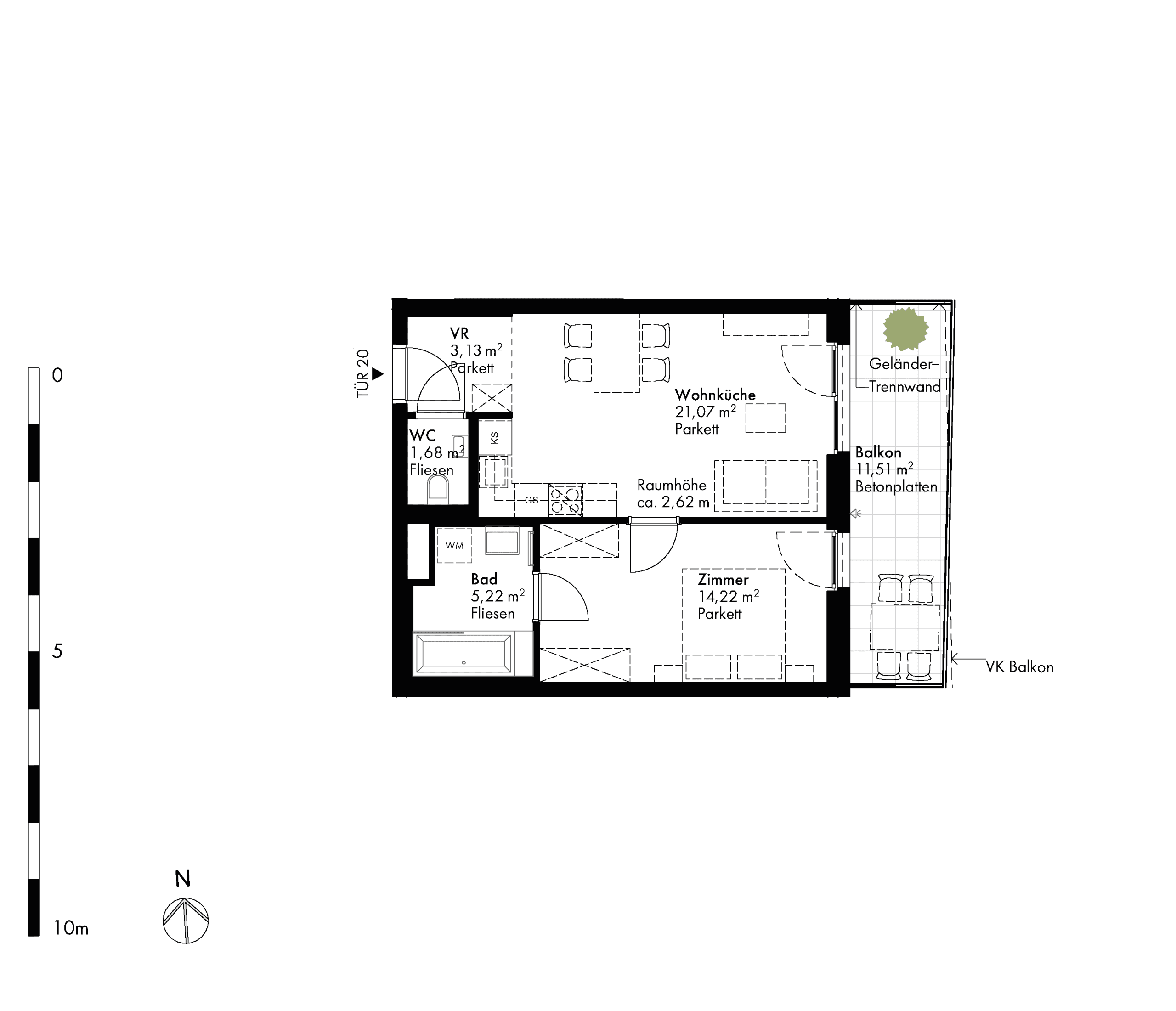 Grundriss Stiege stiege-5 / Top 20 — Hirschfeld — 2 Zimmer — 45,3 m² — 2nd floor