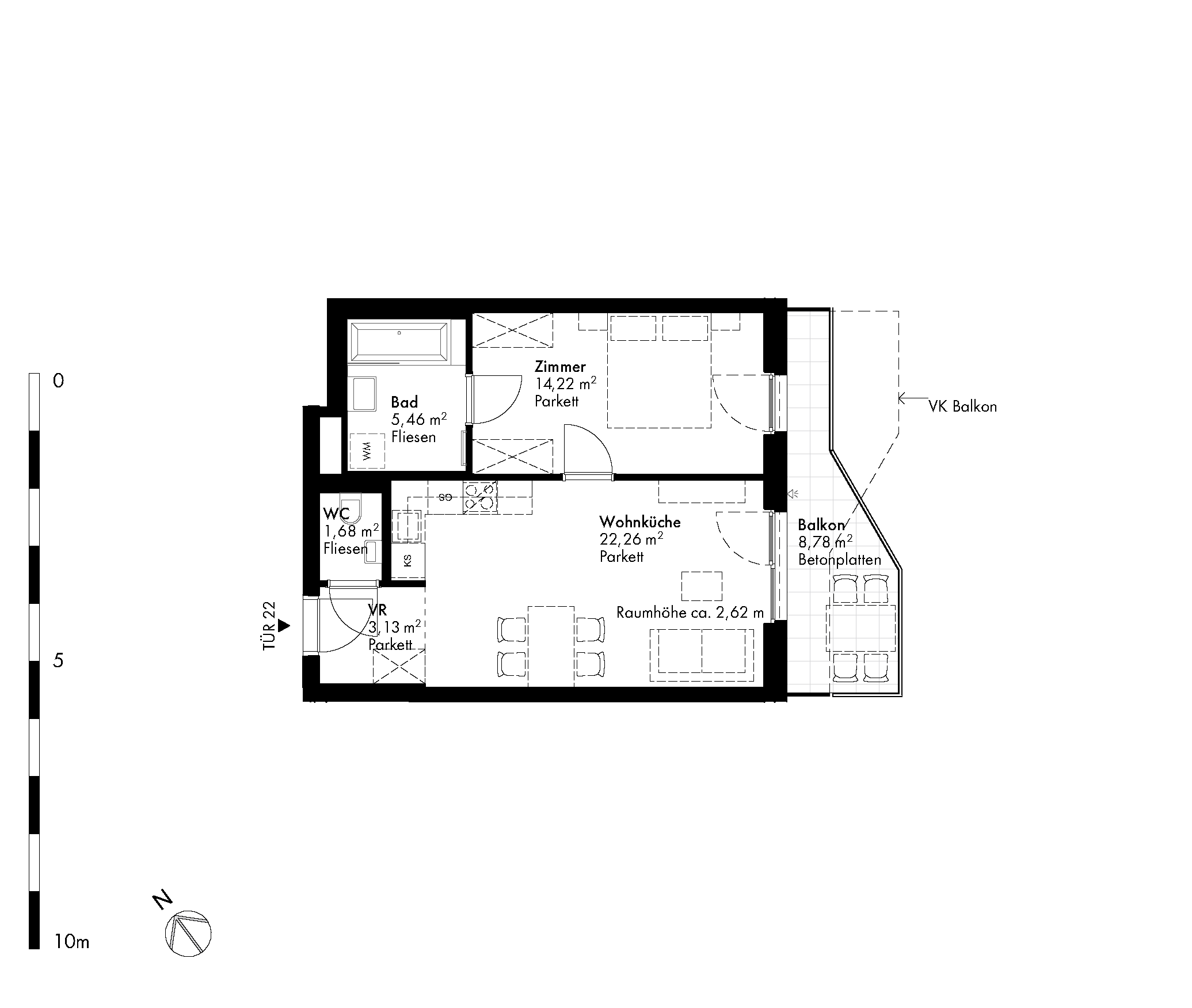 Grundriss Stiege 1 / Top 22 — Hirschfeld — 2 Zimmer — 46,8 m² — 3rd floor