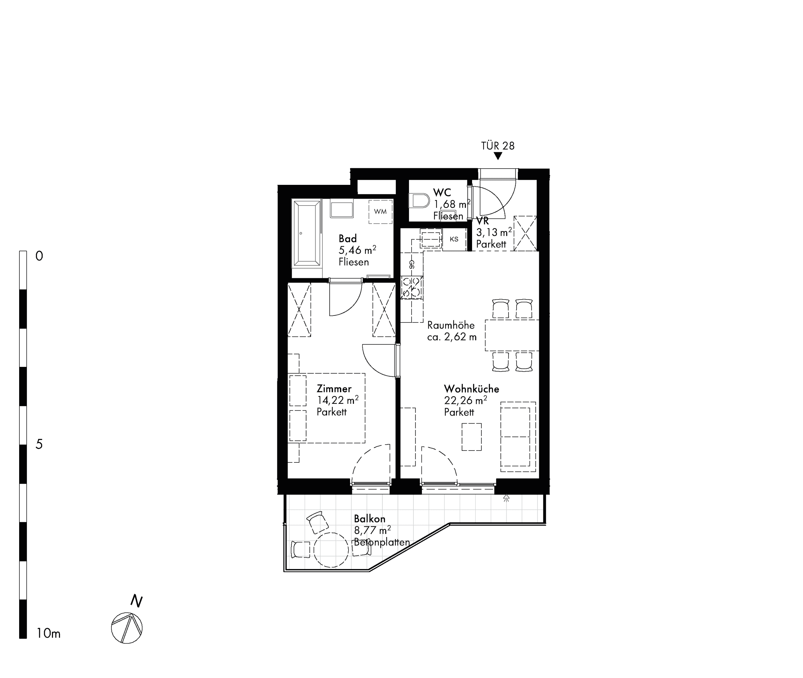 Grundriss Stiege stiege-4 / Top 28 — Hirschfeld — 2 Zimmer — 46,8 m² — 4th floor