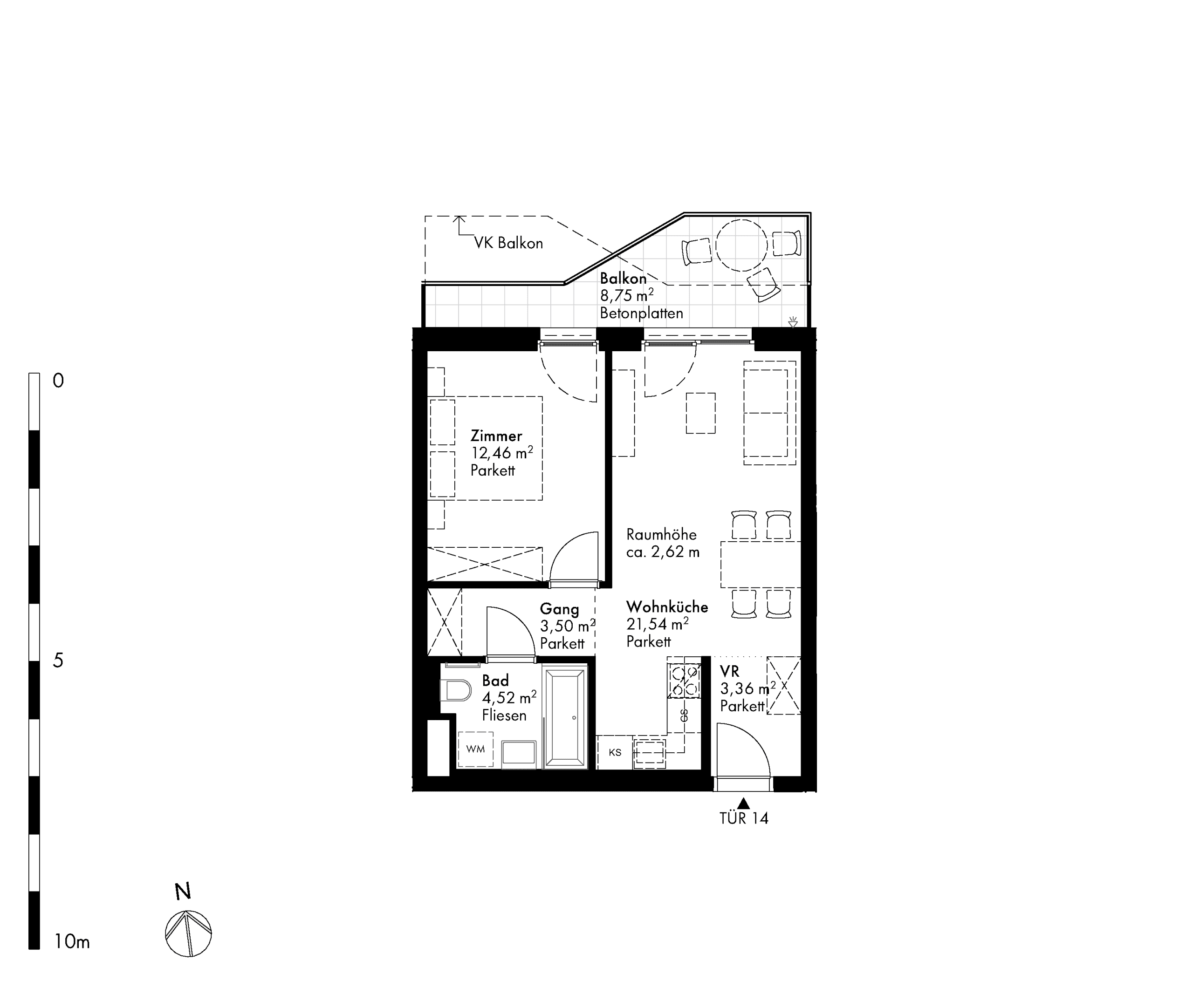 Grundriss Stiege stiege-4 / Top 14 — Hirschfeld — 2 Zimmer — 45,4 m² — 2nd floor