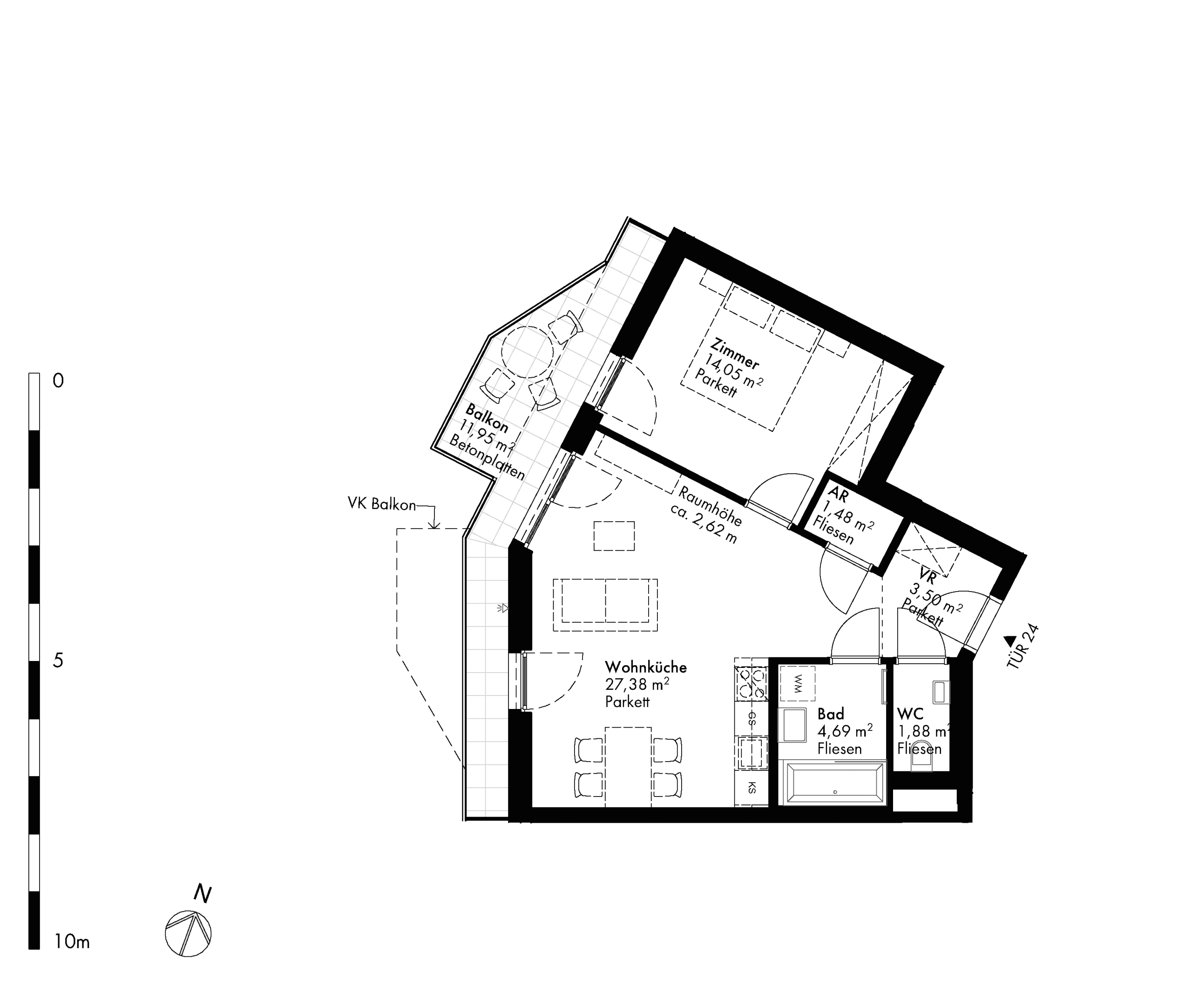 Grundriss Stiege stiege-4 / Top 24 — Hirschfeld — 2 Zimmer — 53,1 m² — 3rd floor