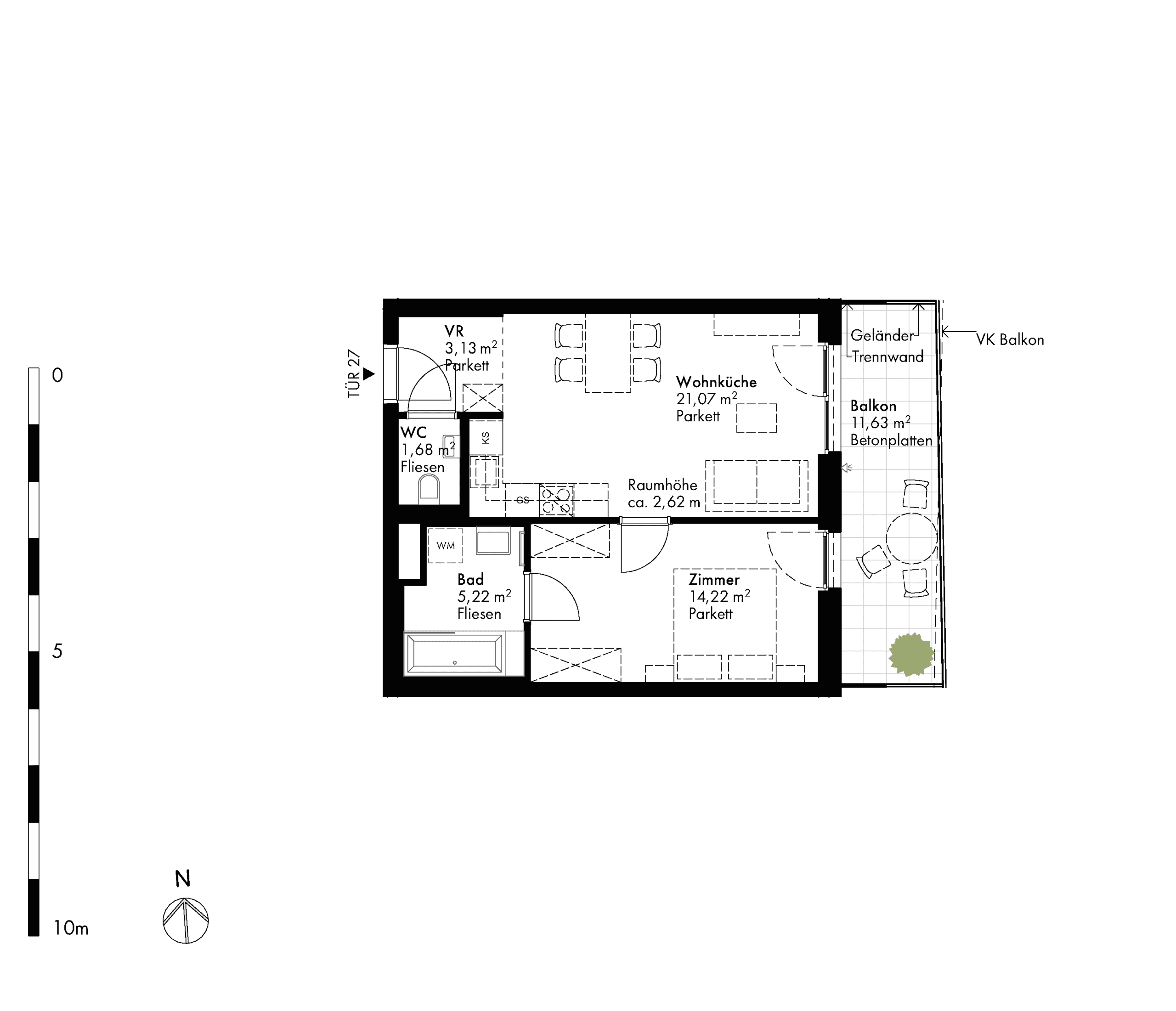 Grundriss Stiege stiege-5 / Top 27 — Hirschfeld — 2 Zimmer — 45,3 m² — 3rd floor