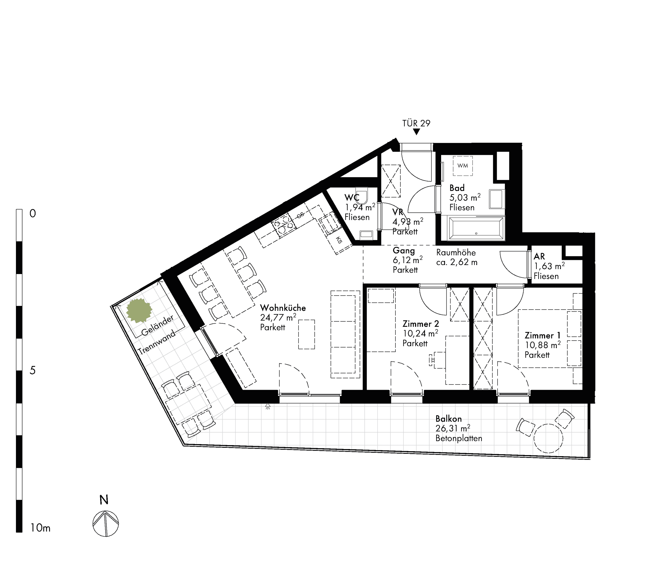 Grundriss Stiege stiege-5 / Top 29 — Hirschfeld — 3 Zimmer — 65,7 m² — 4th floor