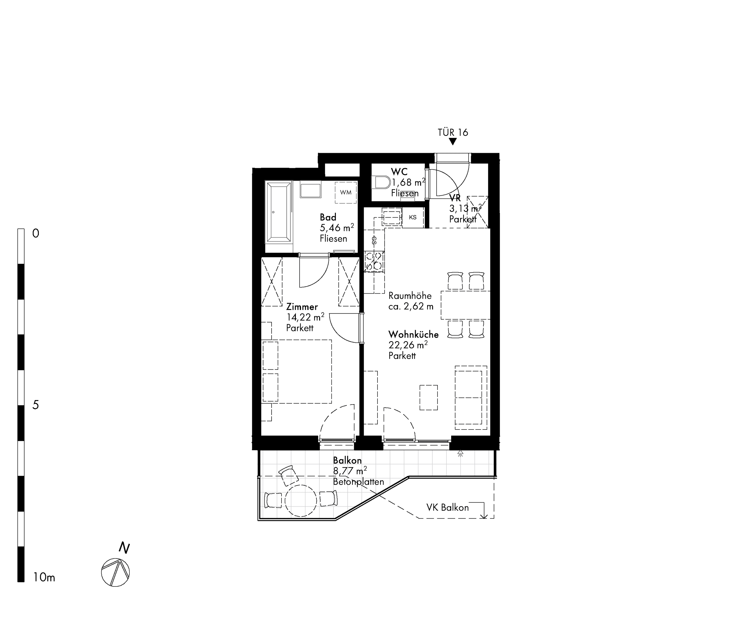 Grundriss Stiege stiege-4 / Top 16 — Hirschfeld — 2 Zimmer — 46,8 m² — 2nd floor