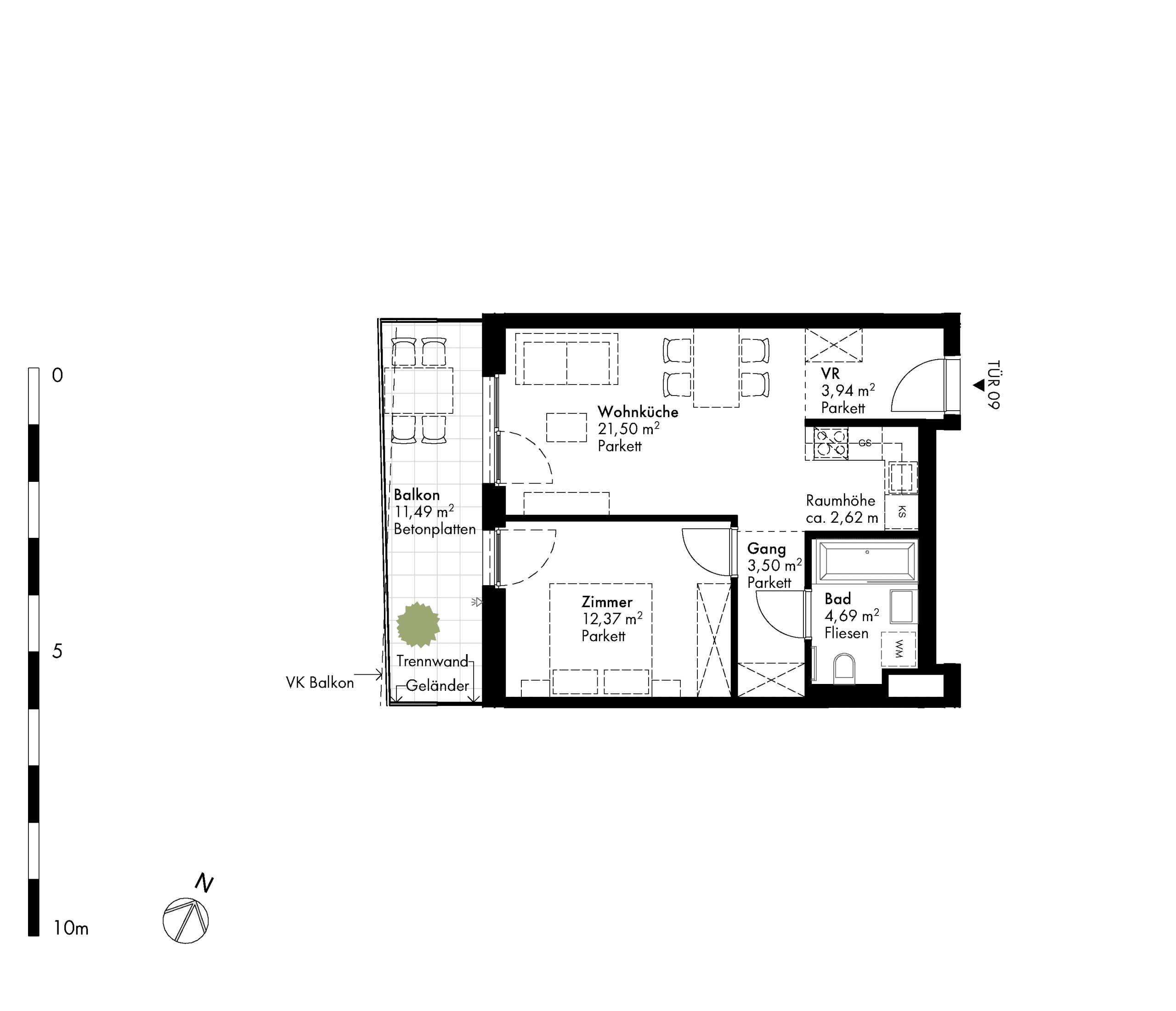 Grundriss Stiege stiege-5 / Top 09 — Hirschfeld — 2 Zimmer — 46 m² — 1st floor