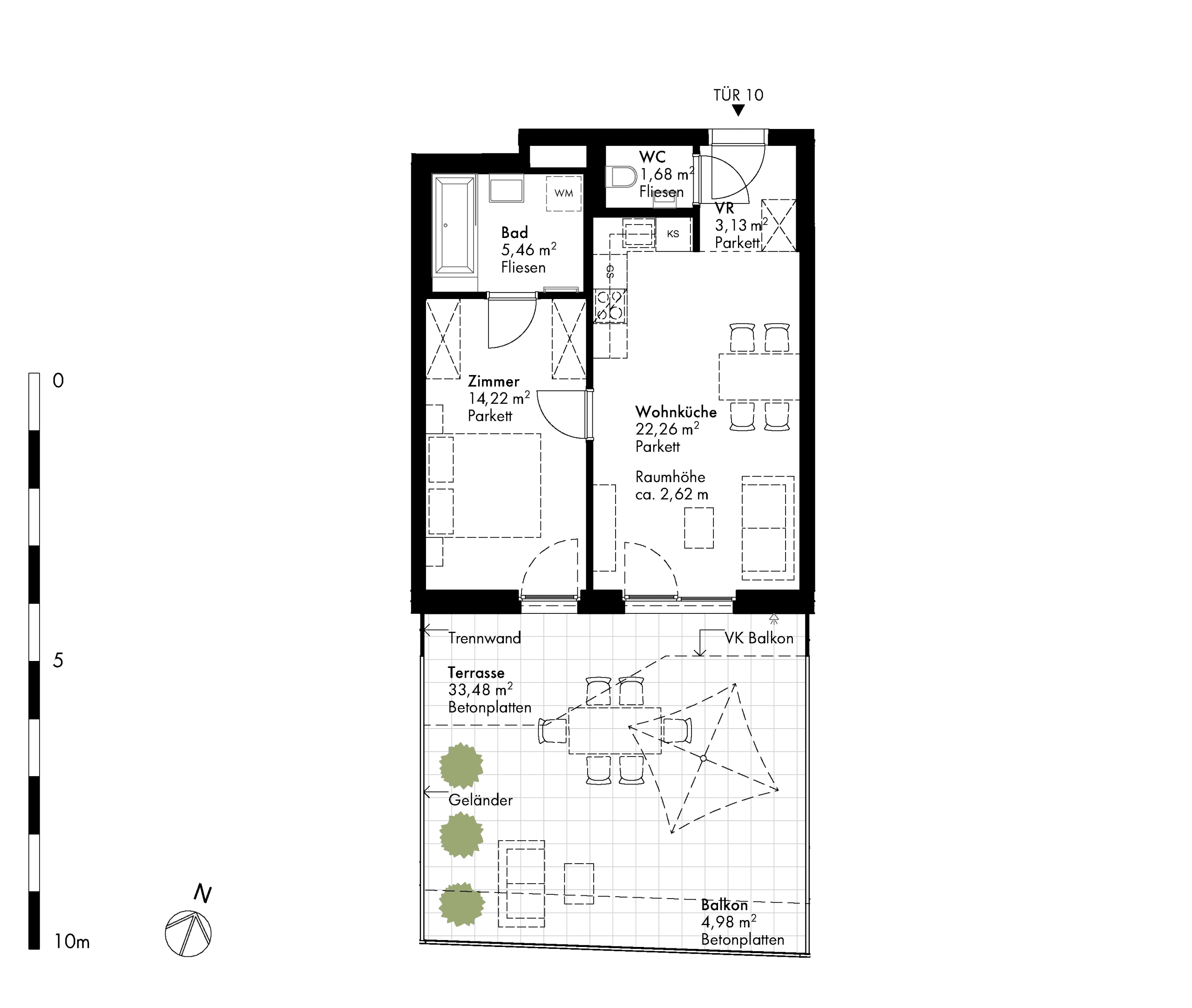 Grundriss Stiege stiege-4 / Top 10 — Hirschfeld — 2 Zimmer — 46,8 m² — 1st floor