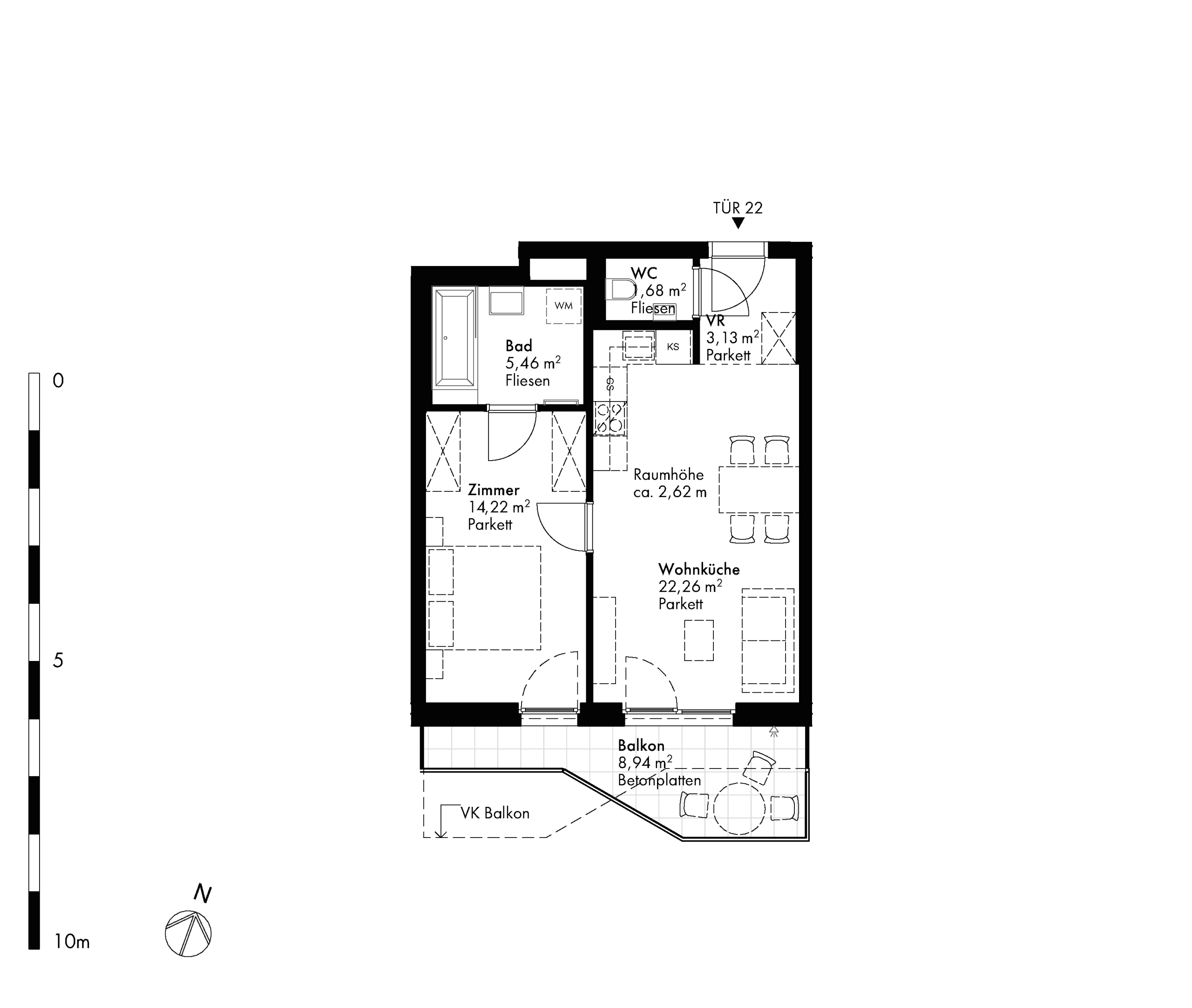 Grundriss Stiege stiege-4 / Top 22 — Hirschfeld — 2 Zimmer — 46,8 m² — 3rd floor