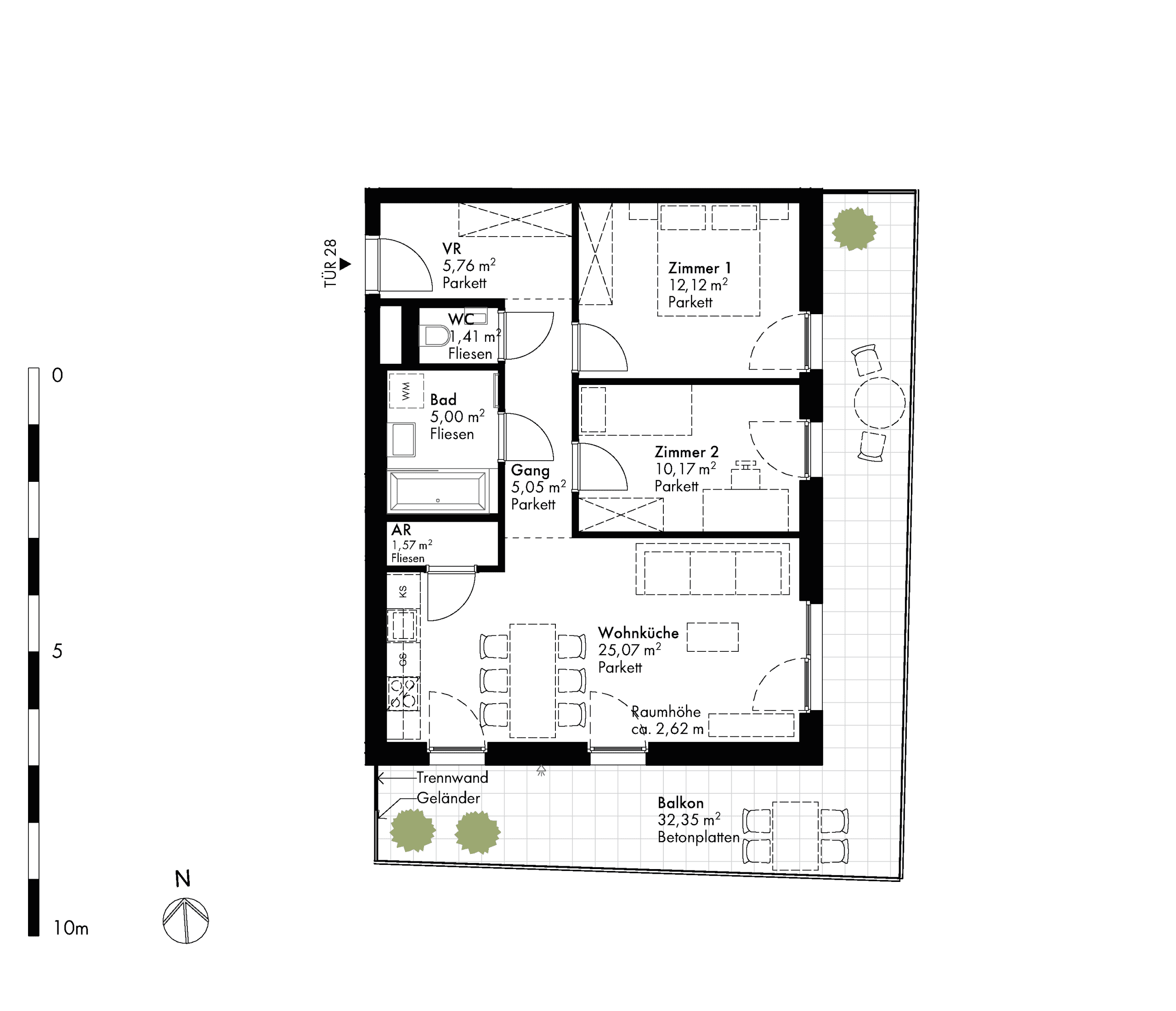 Grundriss Stiege stiege-5 / Top 28 — Hirschfeld — 3 Zimmer — 66,3 m² — 4th floor