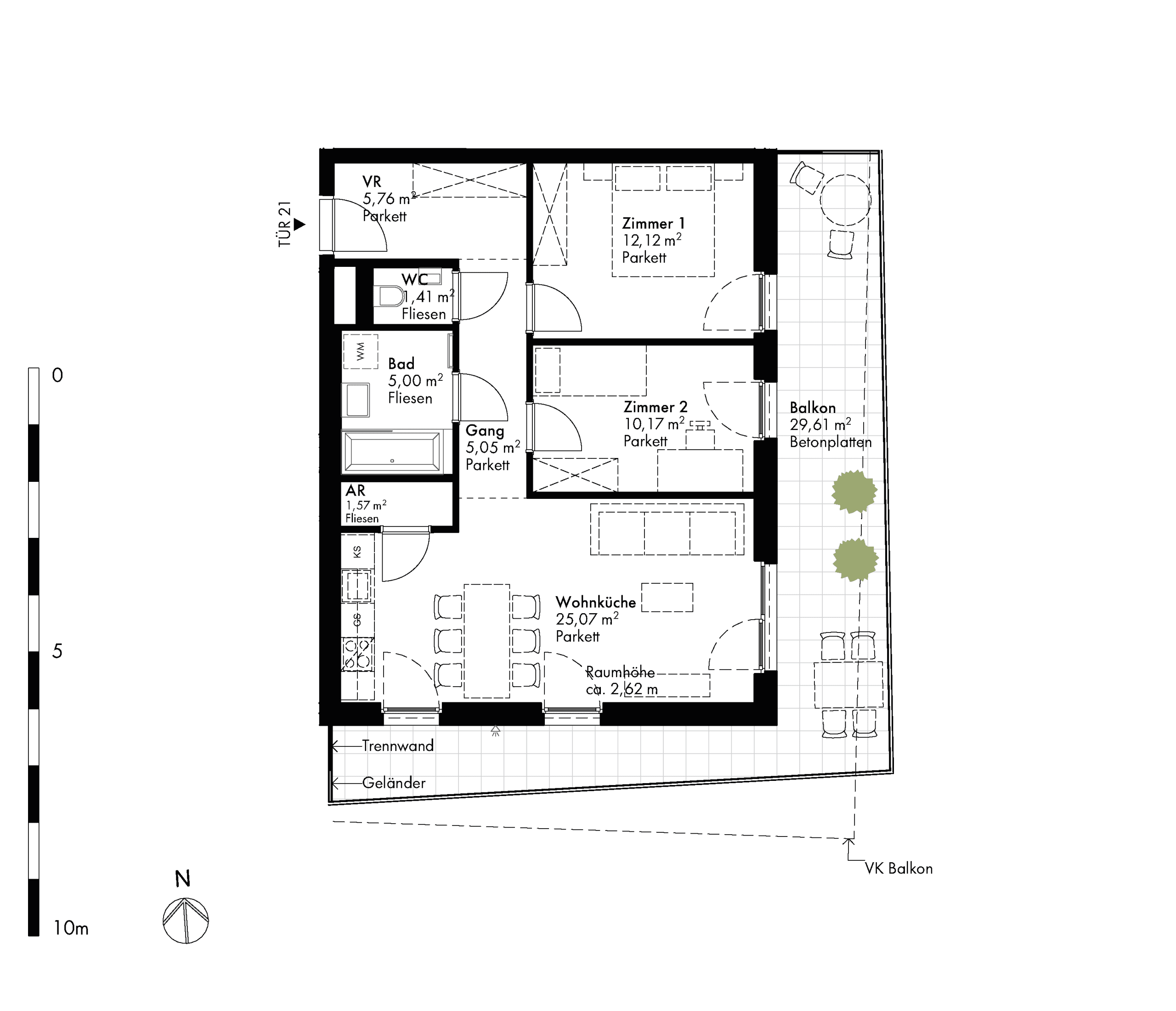 Grundriss Stiege stiege-5 / Top 21 — Hirschfeld — 3 Zimmer — 66,3 m² — 3rd floor