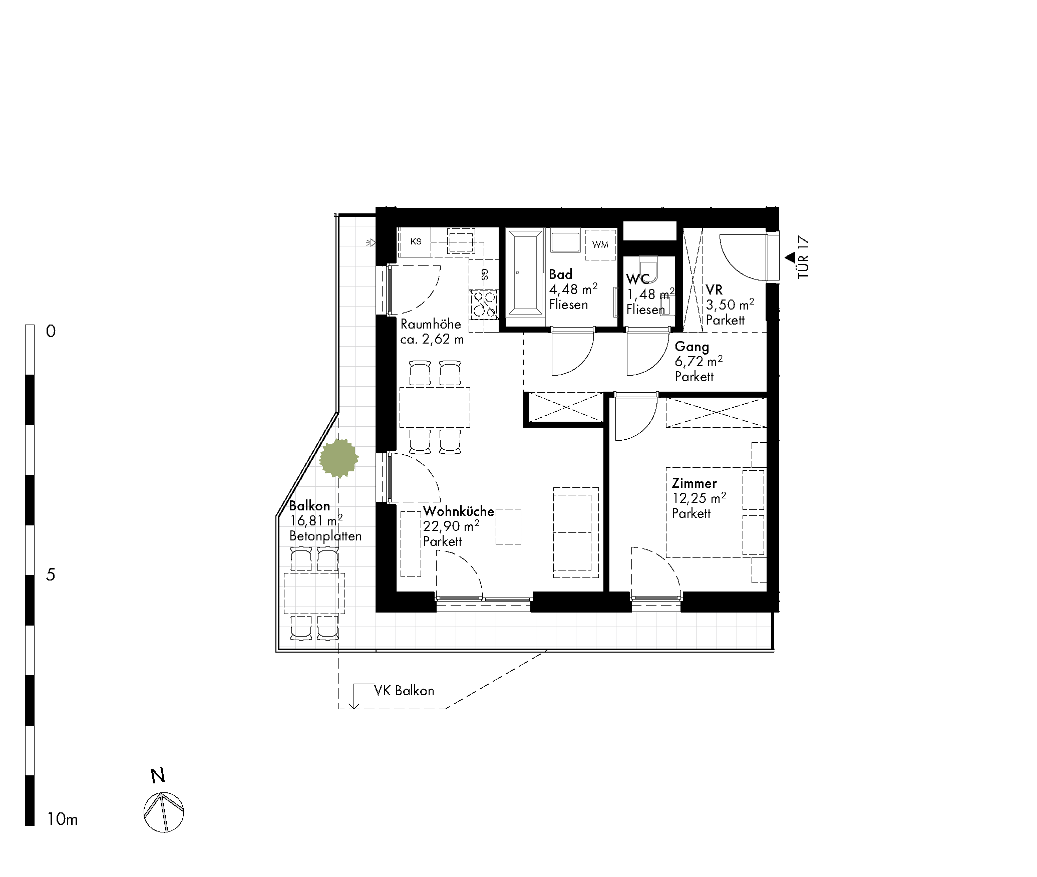 Grundriss Stiege 1 / Top 17 — Hirschfeld — 2 Zimmer — 51,5 m² — 2nd floor