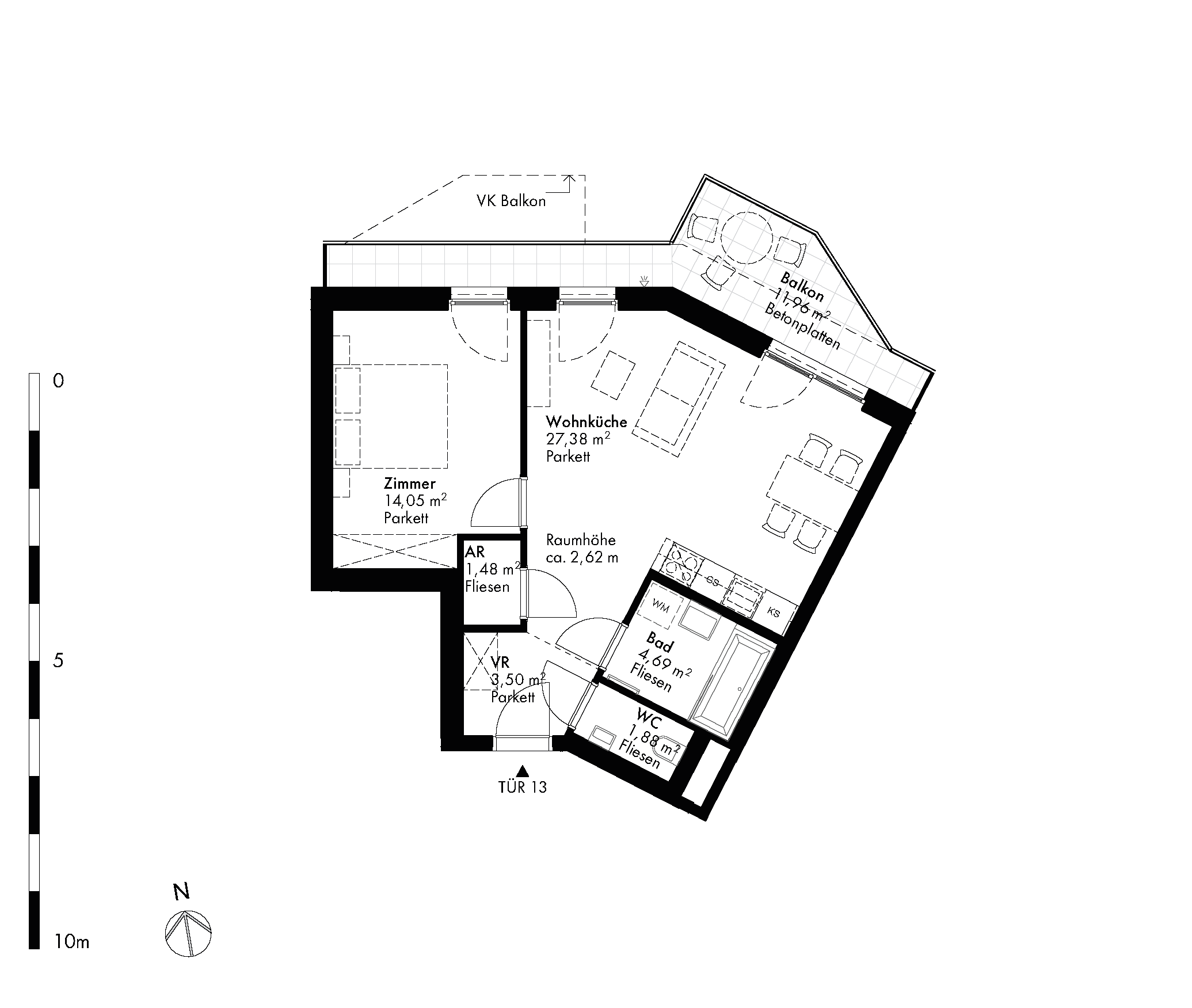 Grundriss Stiege 1 / Top 13 — Hirschfeld — 2 Zimmer — 53,1 m² — 2nd floor