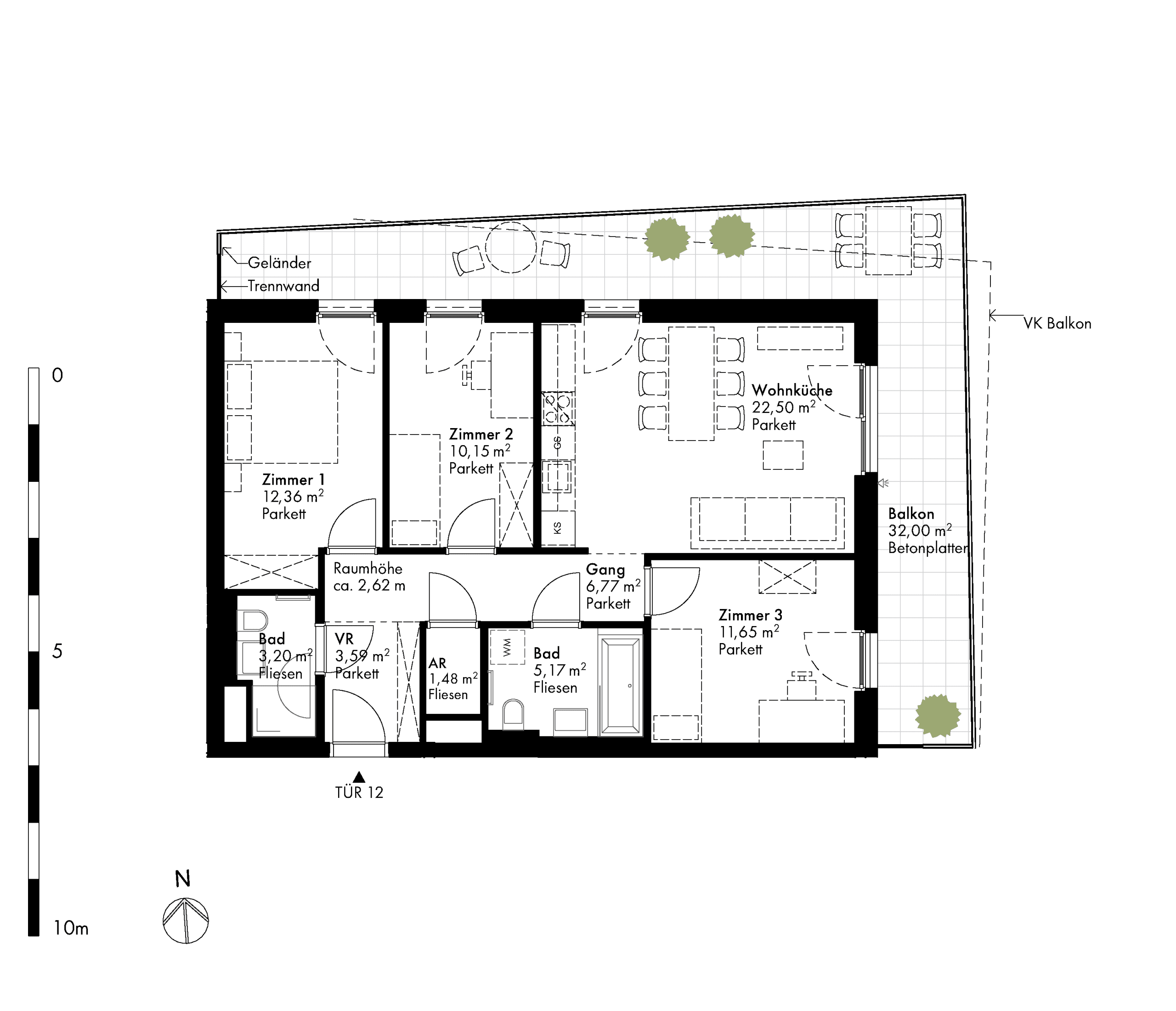 Grundriss Stiege stiege-5 / Top 12 — Hirschfeld — 4 Zimmer — 76,8 m² — 1st floor