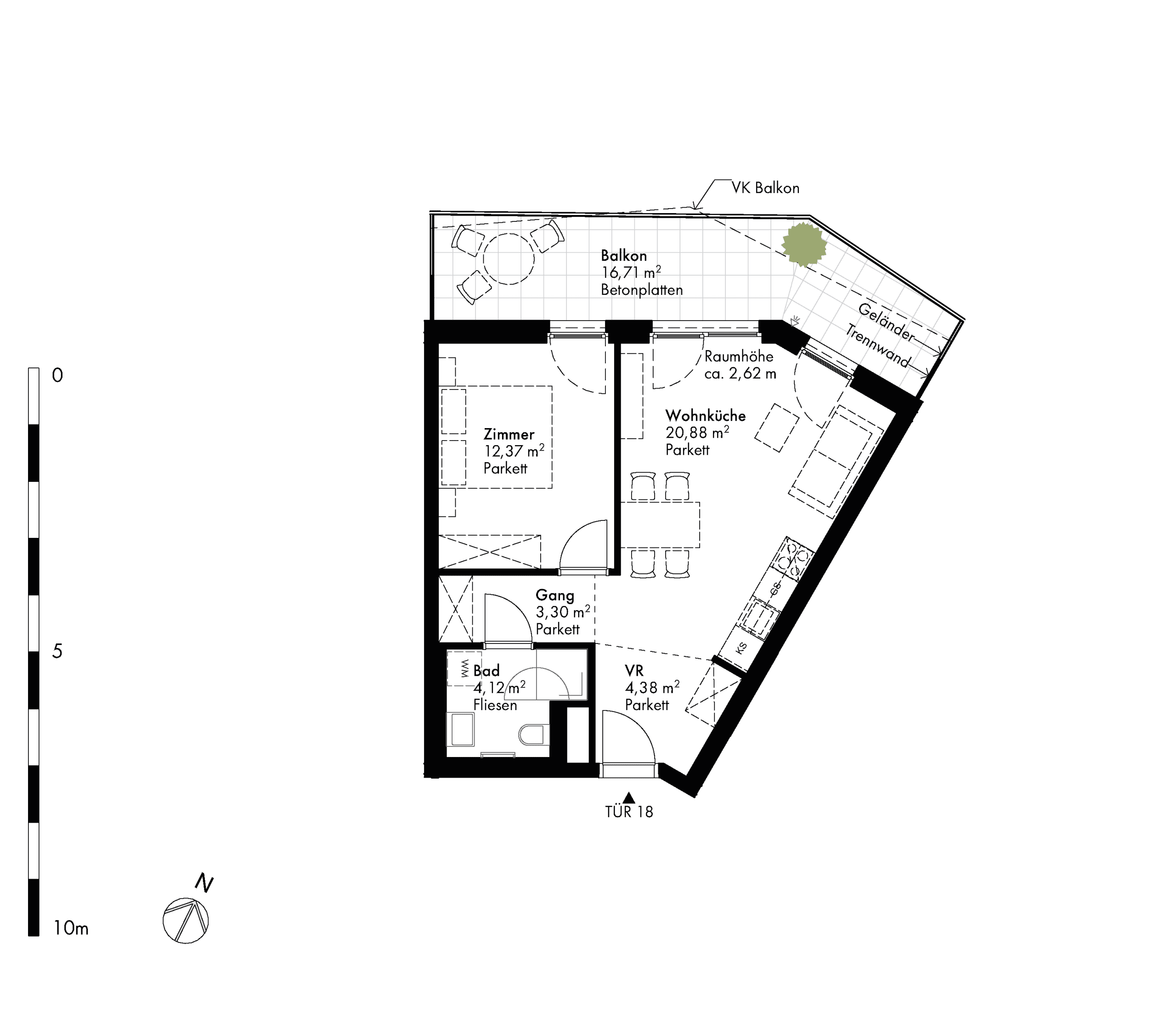 Grundriss Stiege stiege-5 / Top 18 — Hirschfeld — 2 Zimmer — 45,2 m² — 2nd floor