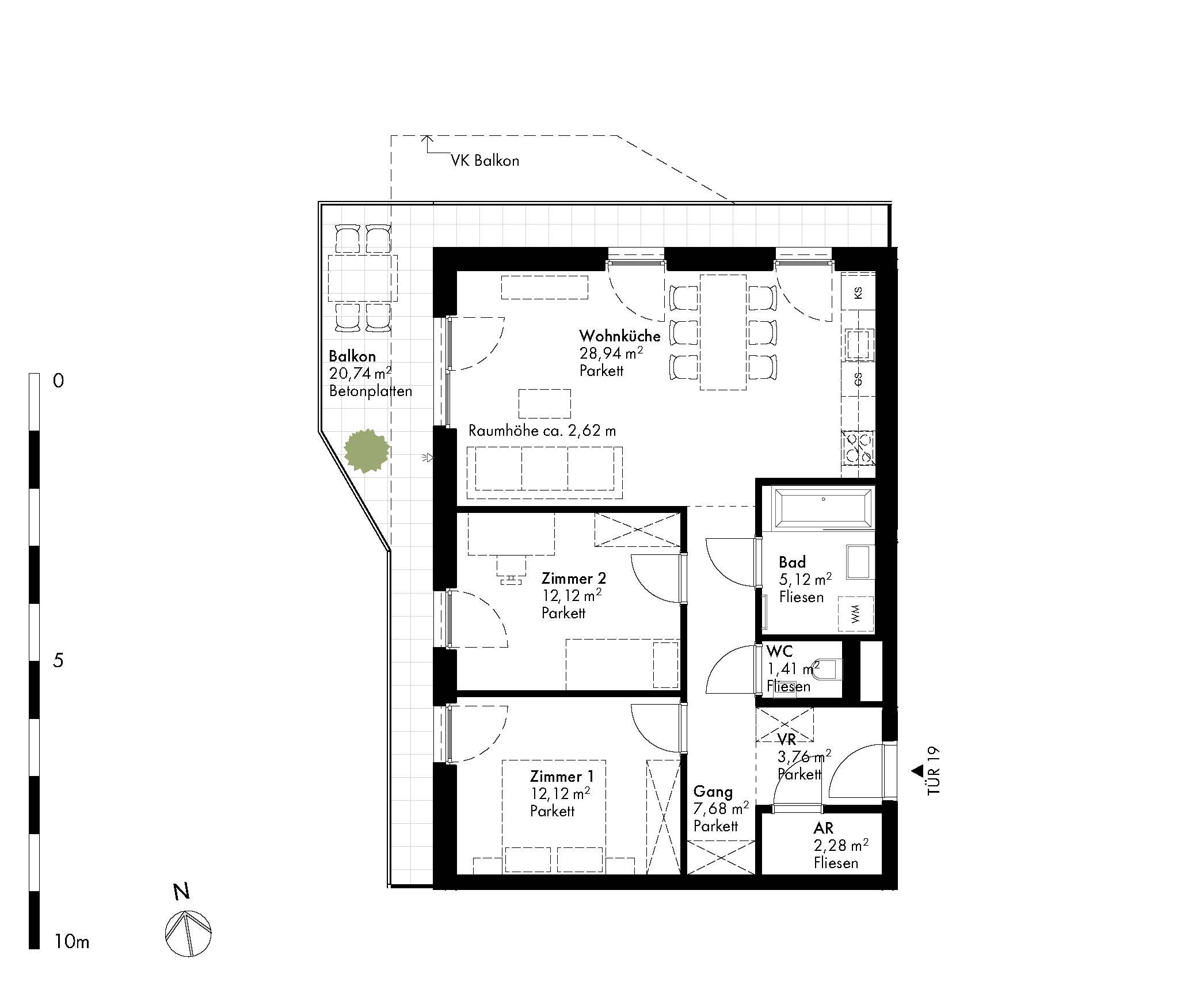 Grundriss Stiege 1 / Top 19 — Hirschfeld — 3 Zimmer — 73,6 m² — 3rd floor