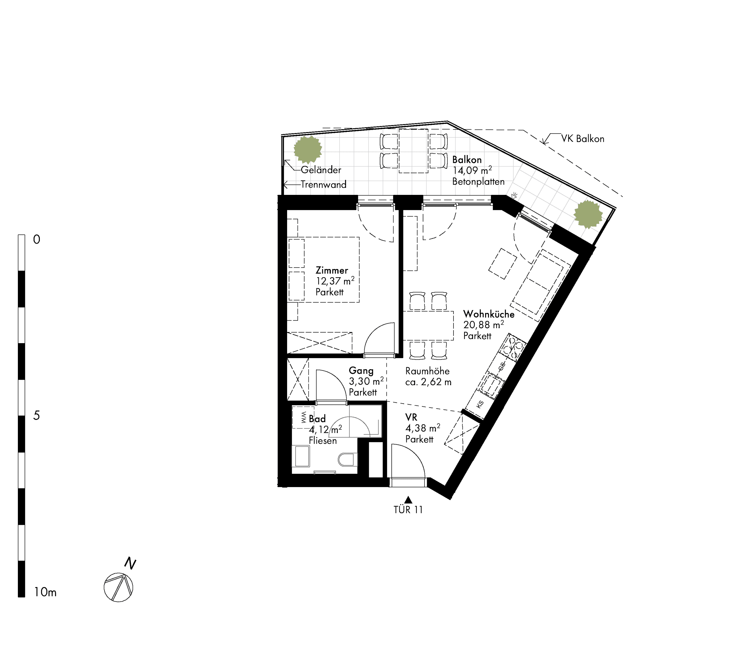 Grundriss Stiege stiege-5 / Top 11 — Hirschfeld — 2 Zimmer — 45,2 m² — 1st floor