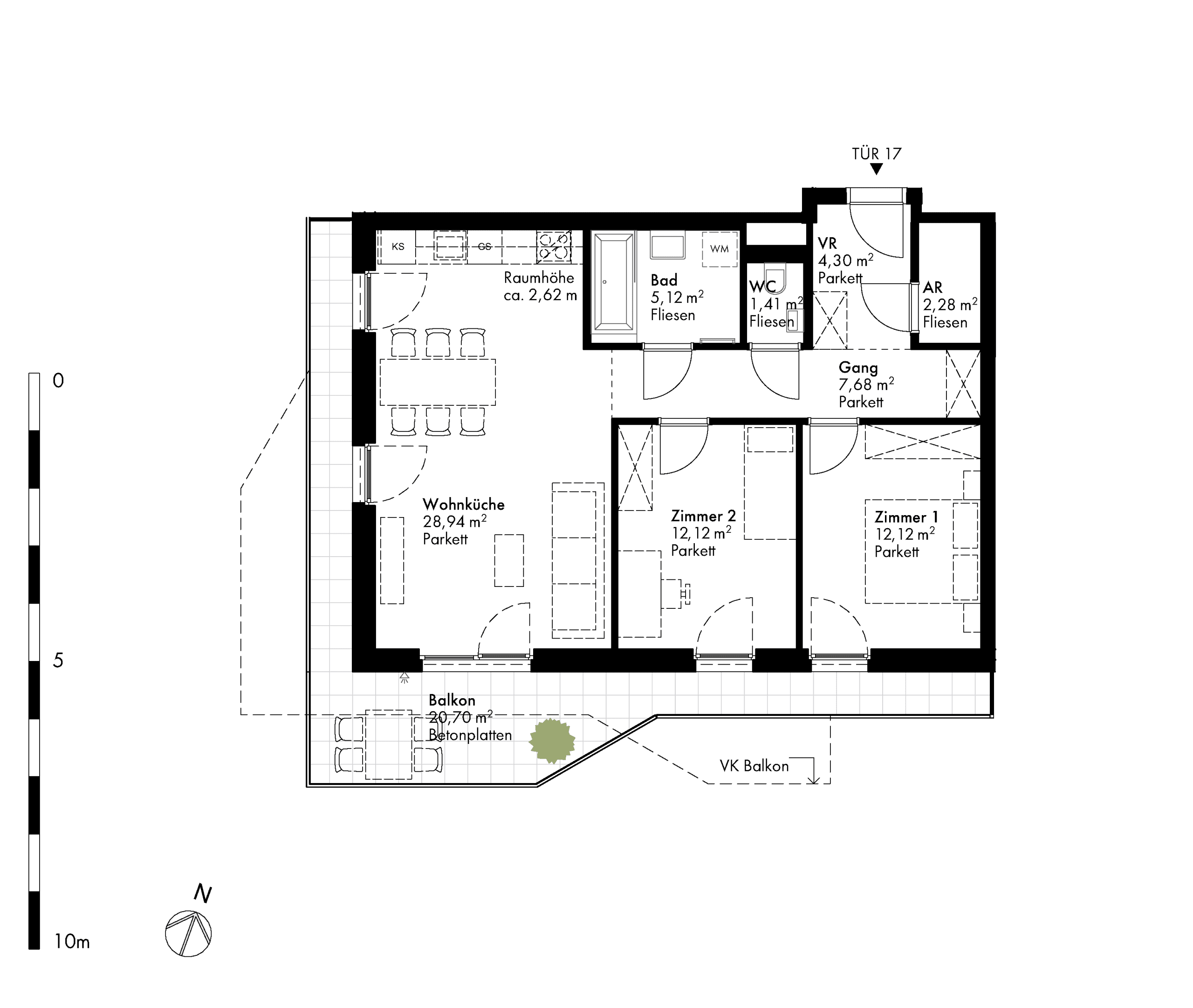Grundriss Stiege stiege-4 / Top 17 — Hirschfeld — 3 Zimmer — 74,1 m² — 2nd floor