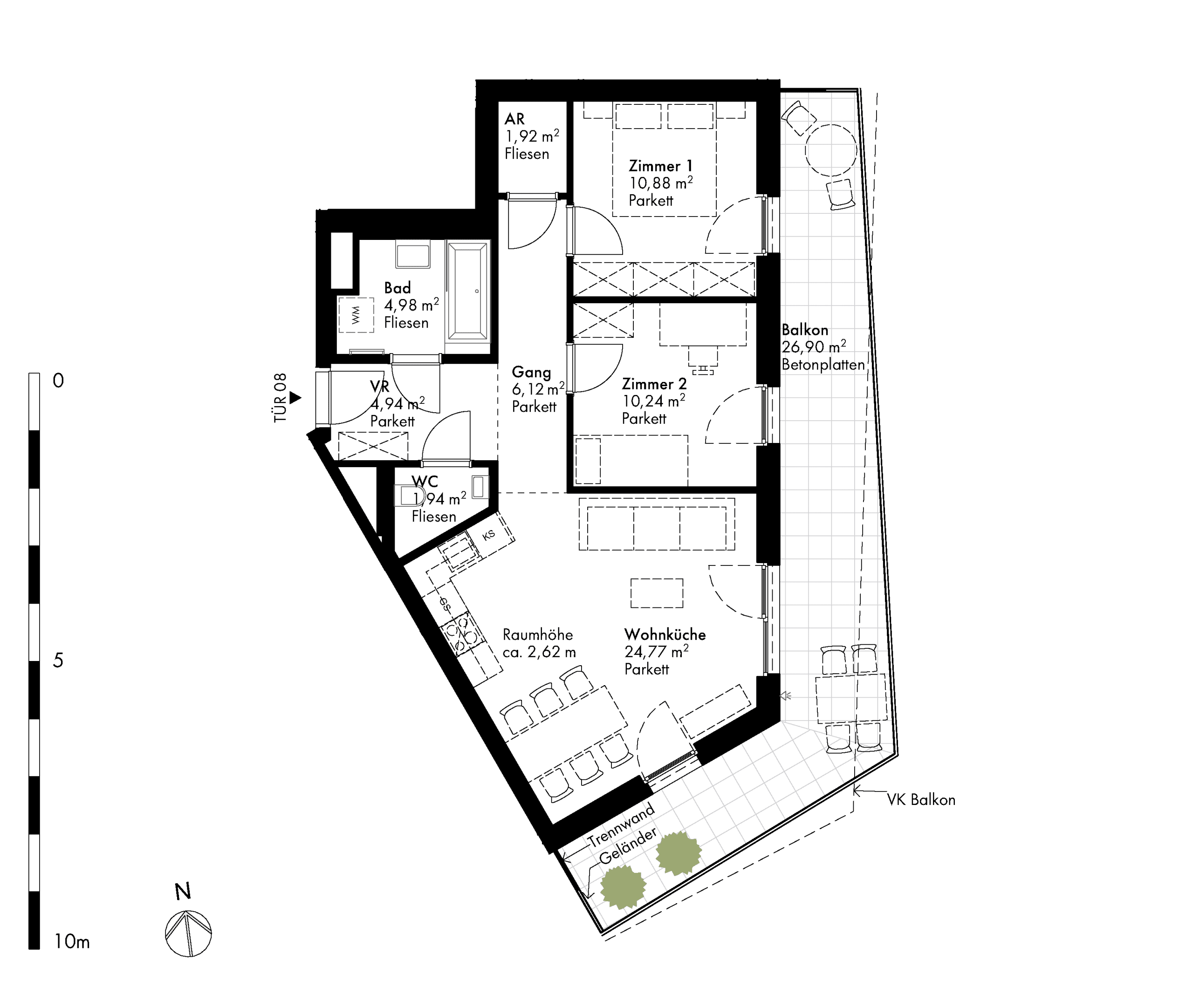 Grundriss Stiege stiege-2 / Top 08 — Hirschfeld — 3 Zimmer — 65,9 m² — 1st floor