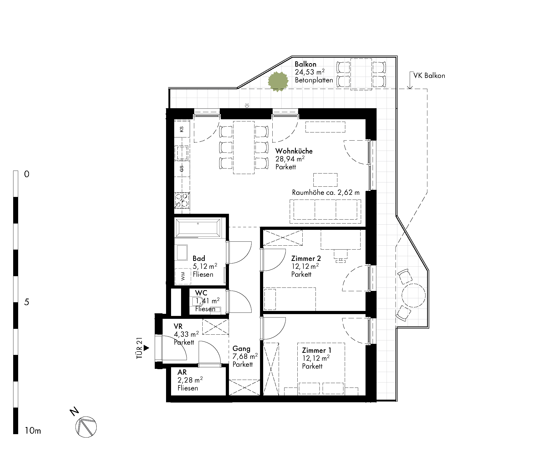 Grundriss Stiege 1 / Top 21 — Hirschfeld — 3 Zimmer — 74,1 m² — 3rd floor