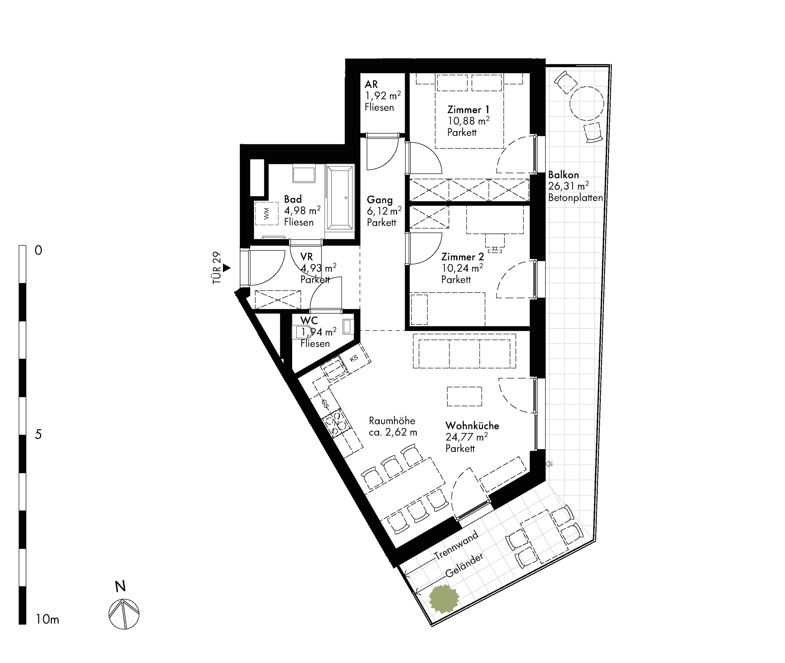 Grundriss Stiege stiege-2 / Top 29 — Hirschfeld — 3 Zimmer — 66 m² — 4th floor