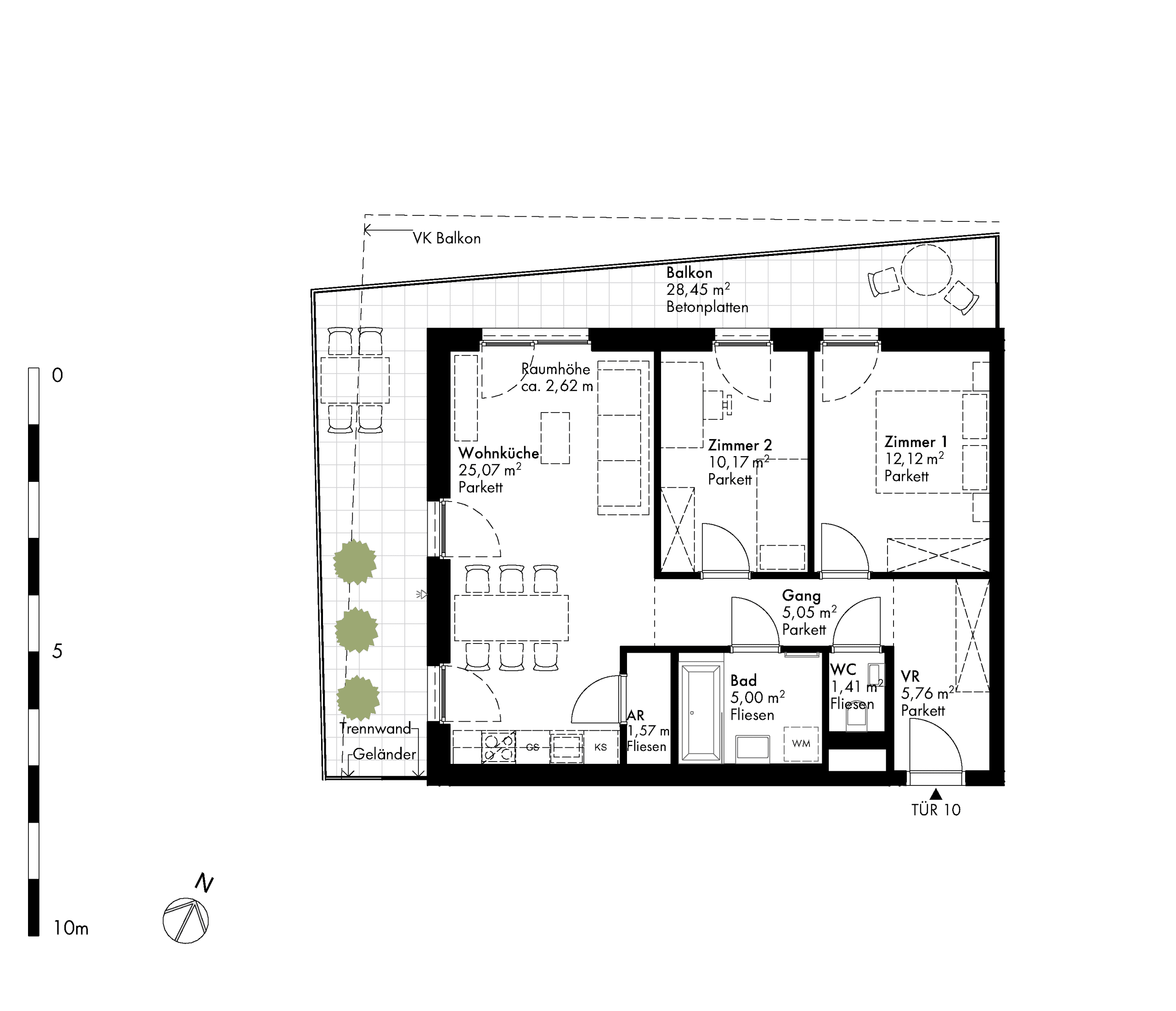 Grundriss Stiege stiege-5 / Top 10 — Hirschfeld — 3 Zimmer — 66,3 m² — 1st floor