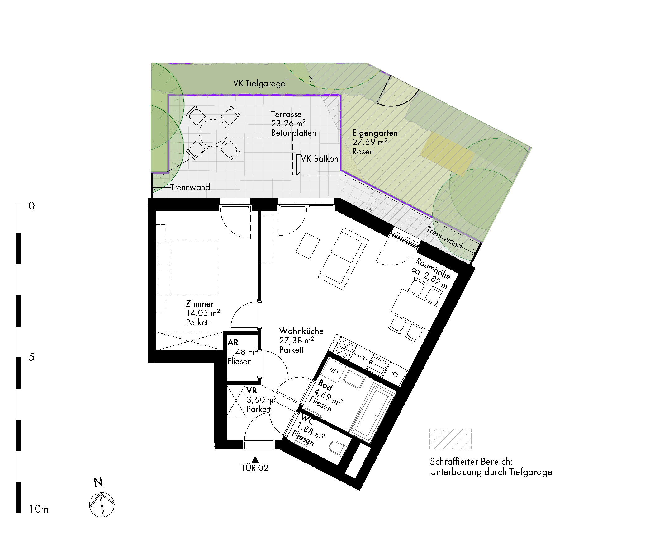 Grundriss Stiege 1 / Top 02 — Hirschfeld — 2 Zimmer — 53 m² — Ground floor