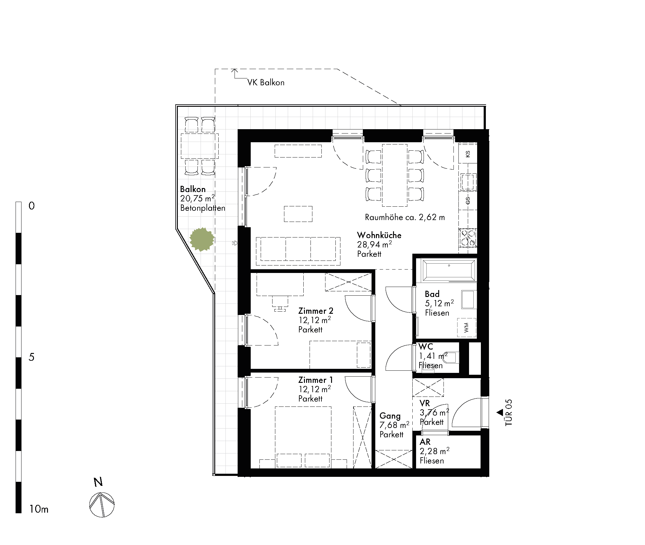 Grundriss Stiege 1 / Top 05 — Hirschfeld — 3 Zimmer — 73,5 m² — 1st floor