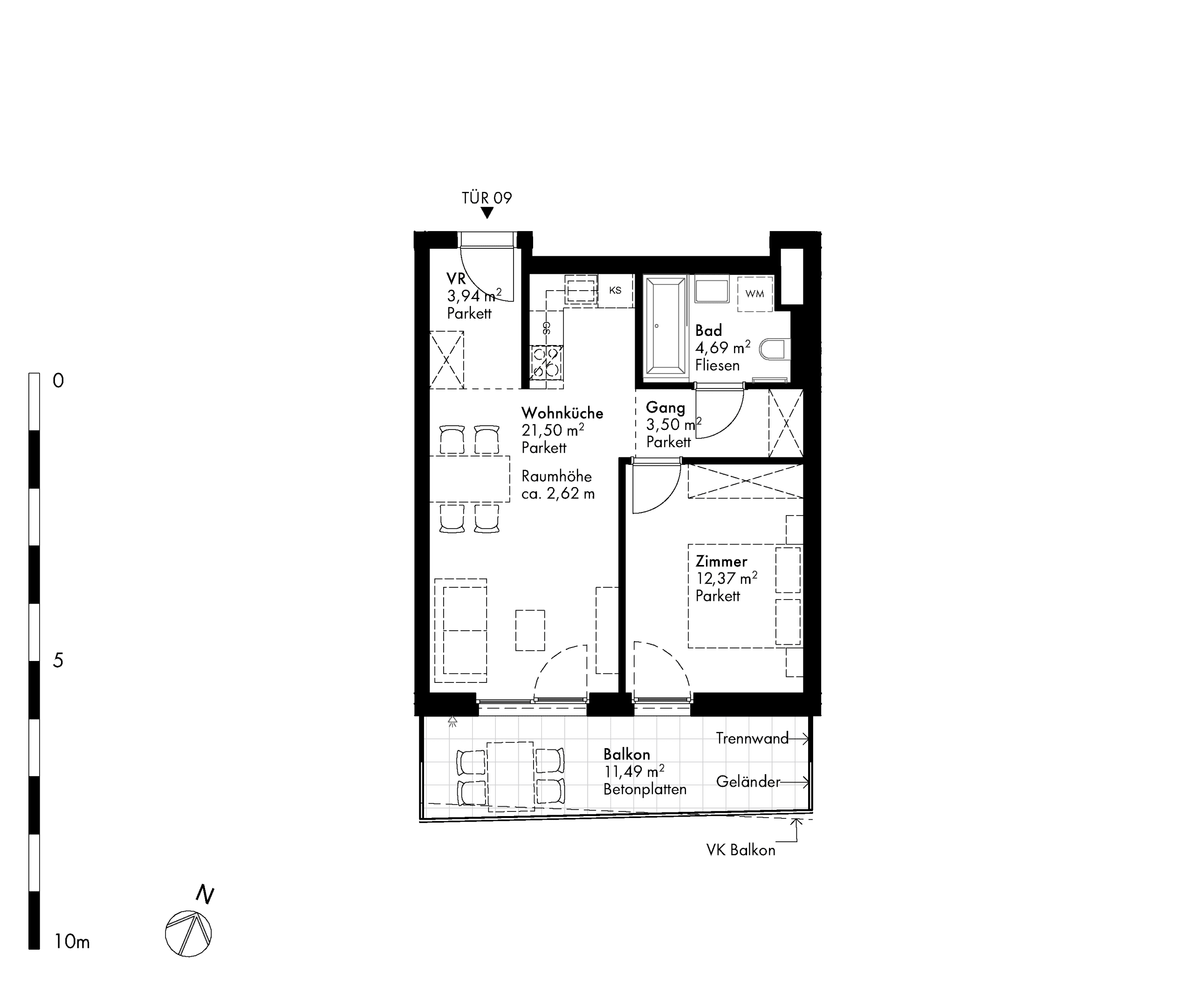Grundriss Stiege stiege-2 / Top 09 — Hirschfeld — 2 Zimmer — 45,9 m² — 1st floor