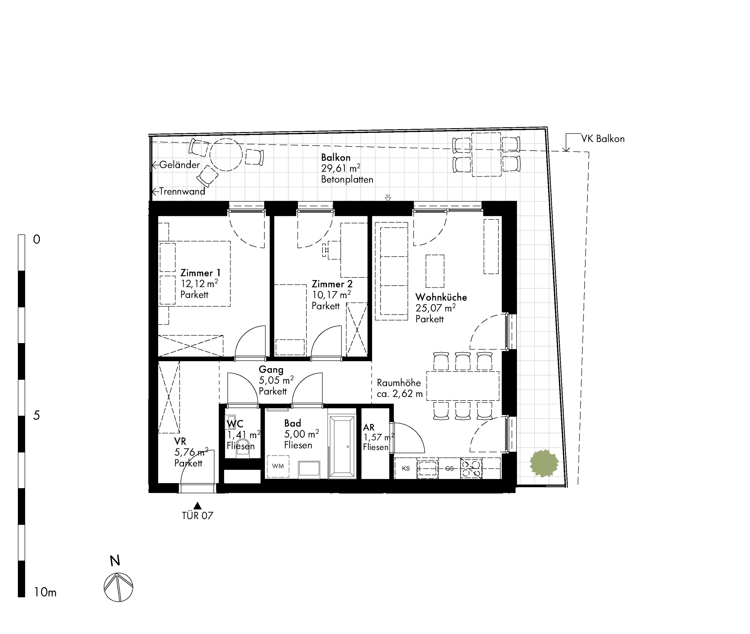 Grundriss Stiege stiege-2 / Top 07 — Hirschfeld — 3 Zimmer — 66,3 m² — 1st floor