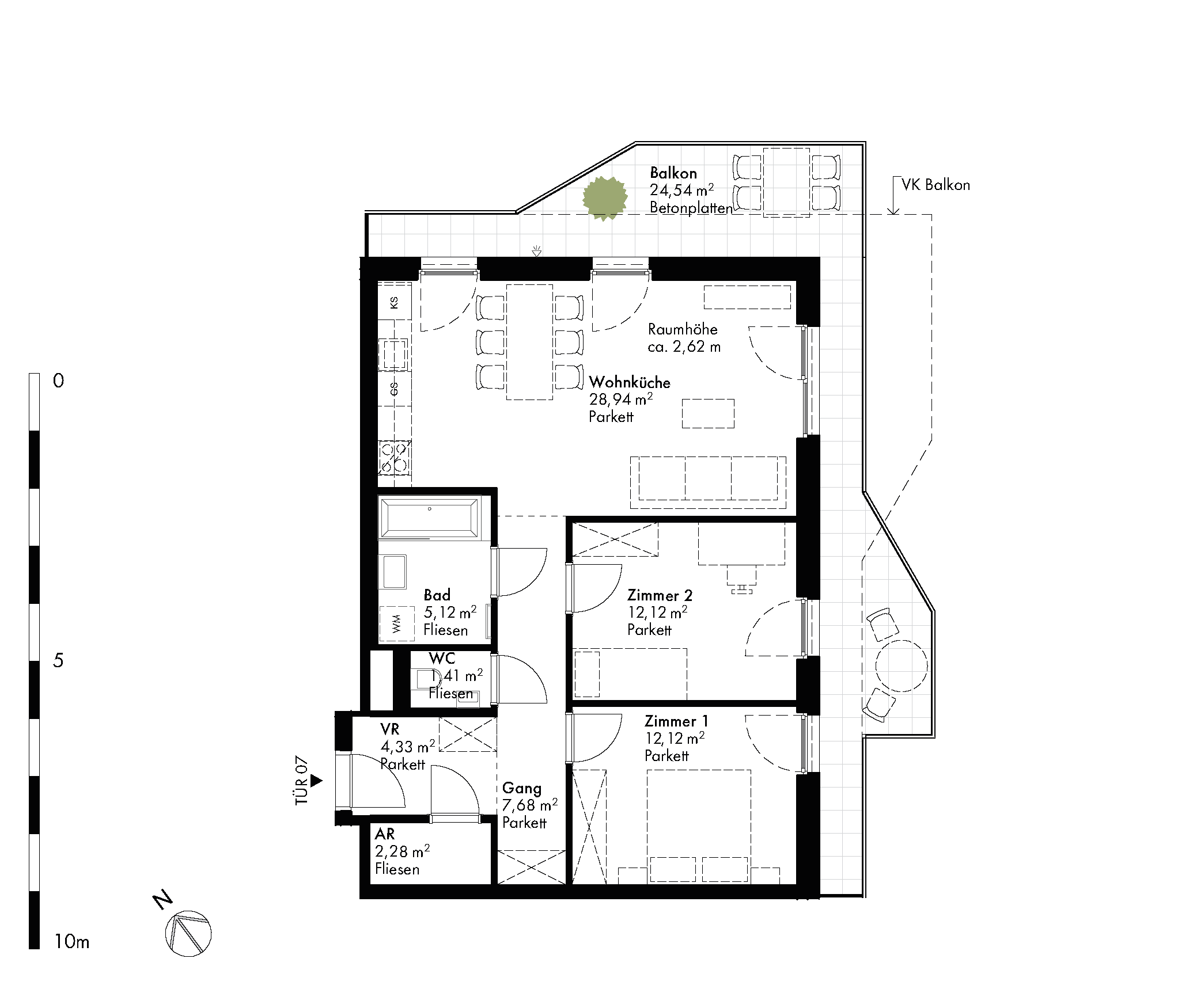 Grundriss Stiege 1 / Top 07 — Hirschfeld — 3 Zimmer — 74,1 m² — 1st floor