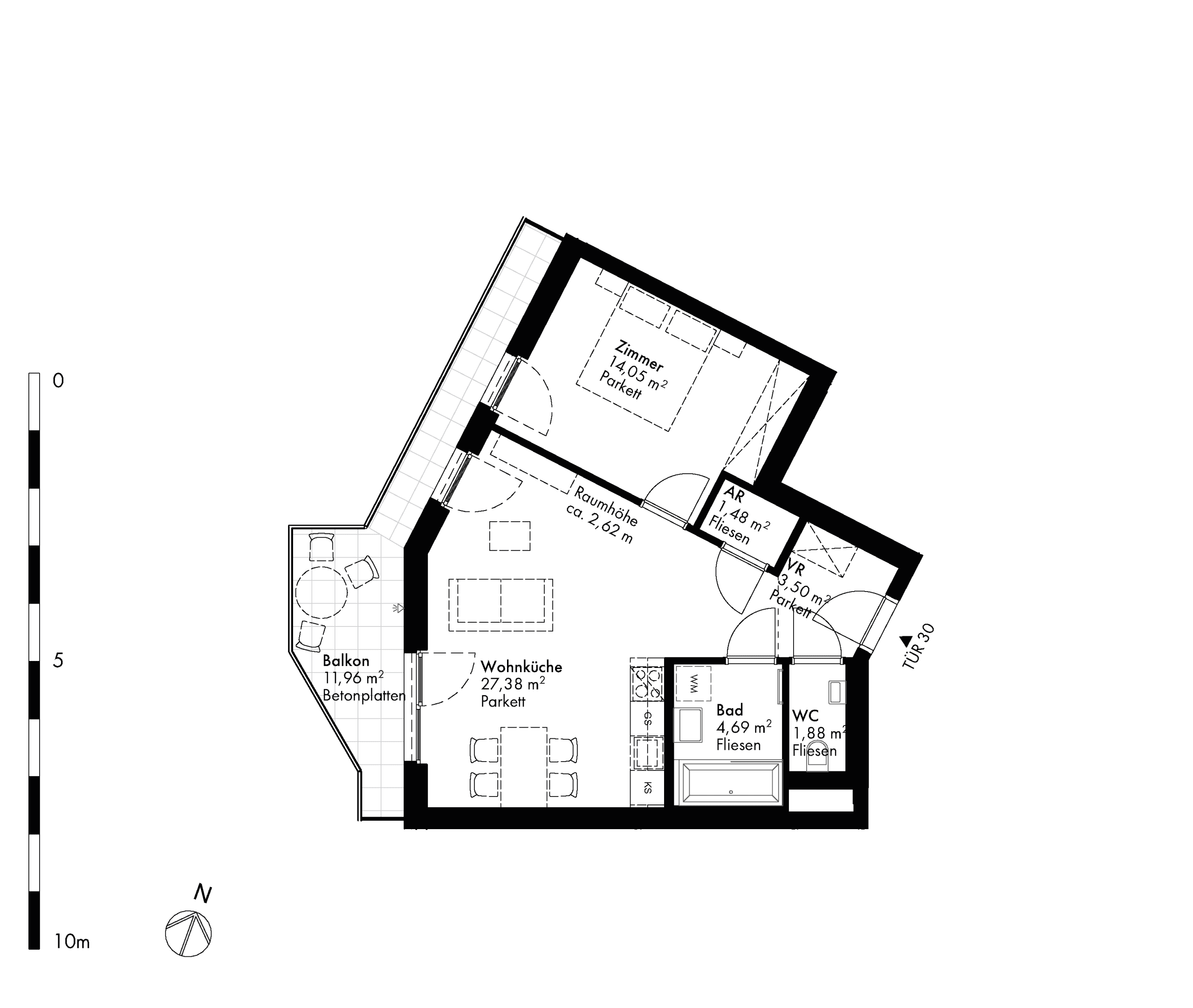 Grundriss Stiege stiege-4 / Top 30 — Hirschfeld — 2 Zimmer — 53,1 m² — 4th floor