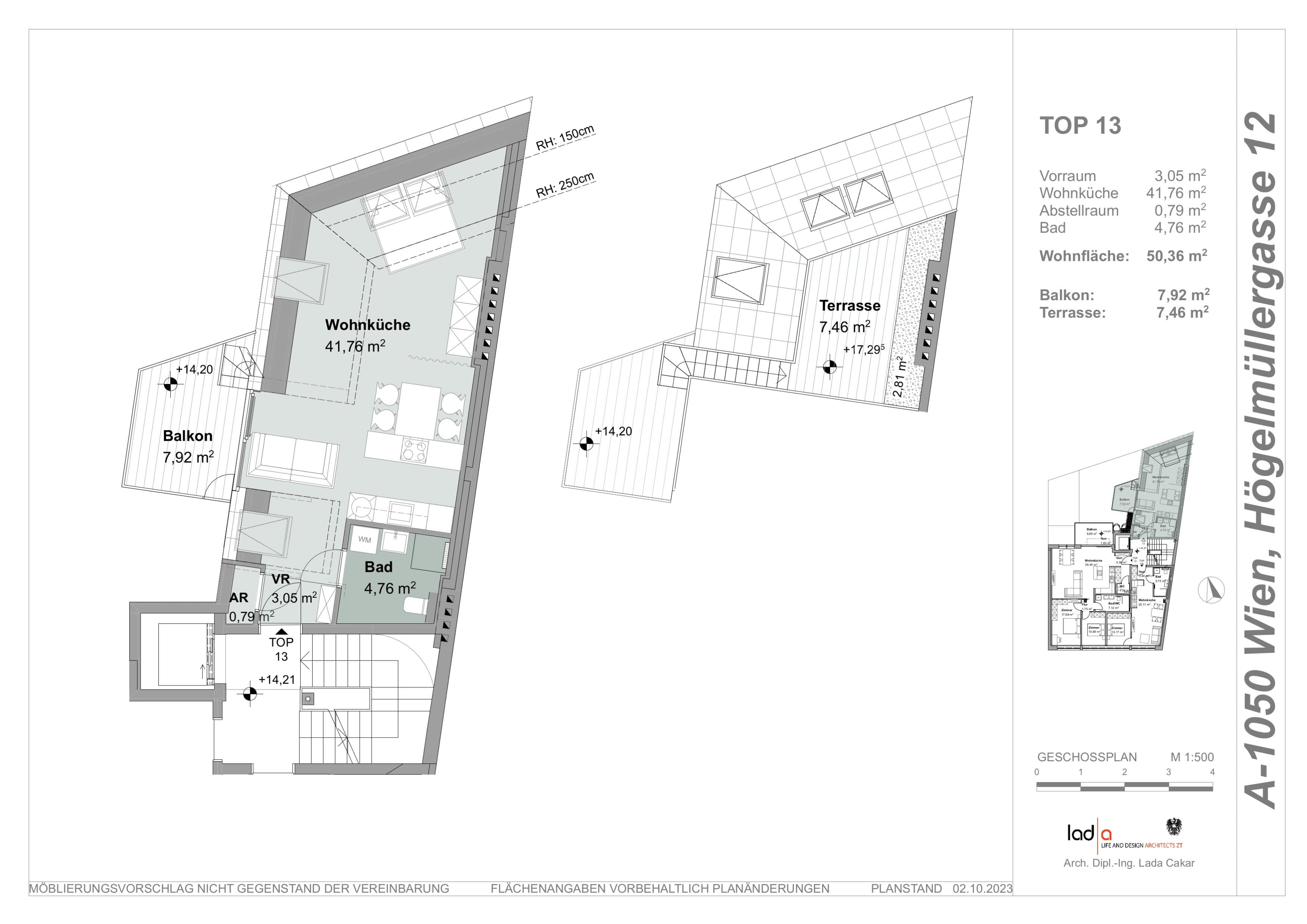 Grundriss Top 13 — Högelmüllergasse 12 — 2 Zimmer — 50 m² — 4th floor