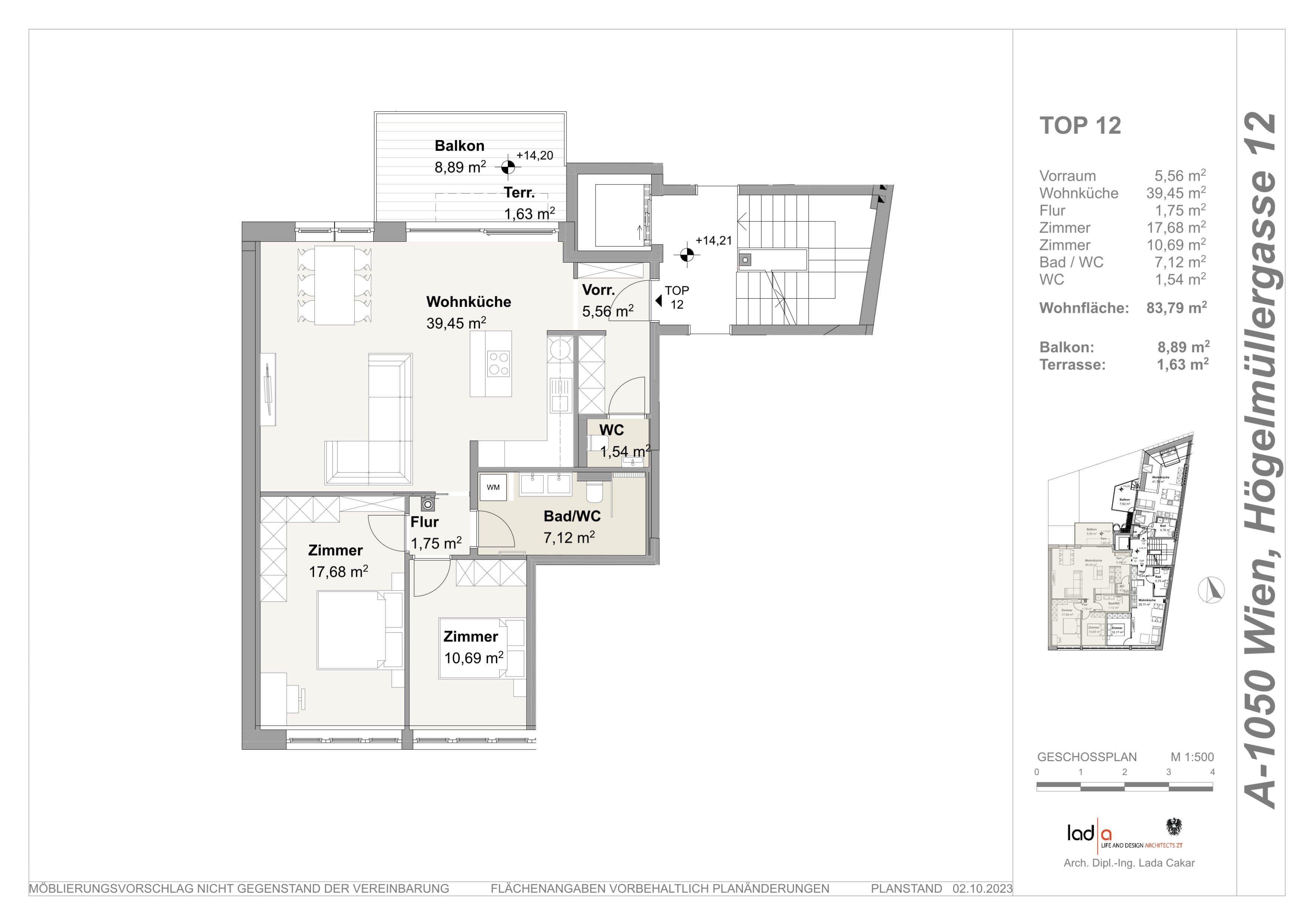 Grundriss Top 12 — Högelmüllergasse 12 — 3 Zimmer — 84 m² — 4th floor