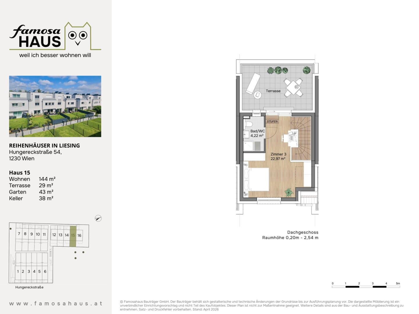 Grundriss Haus 15 — Reihenhäuser Wien-Liesing — 4 Zimmer — 114 m² — 4 Ebenen — Eigengarten, Dachterrasse — Grundriss 3/5