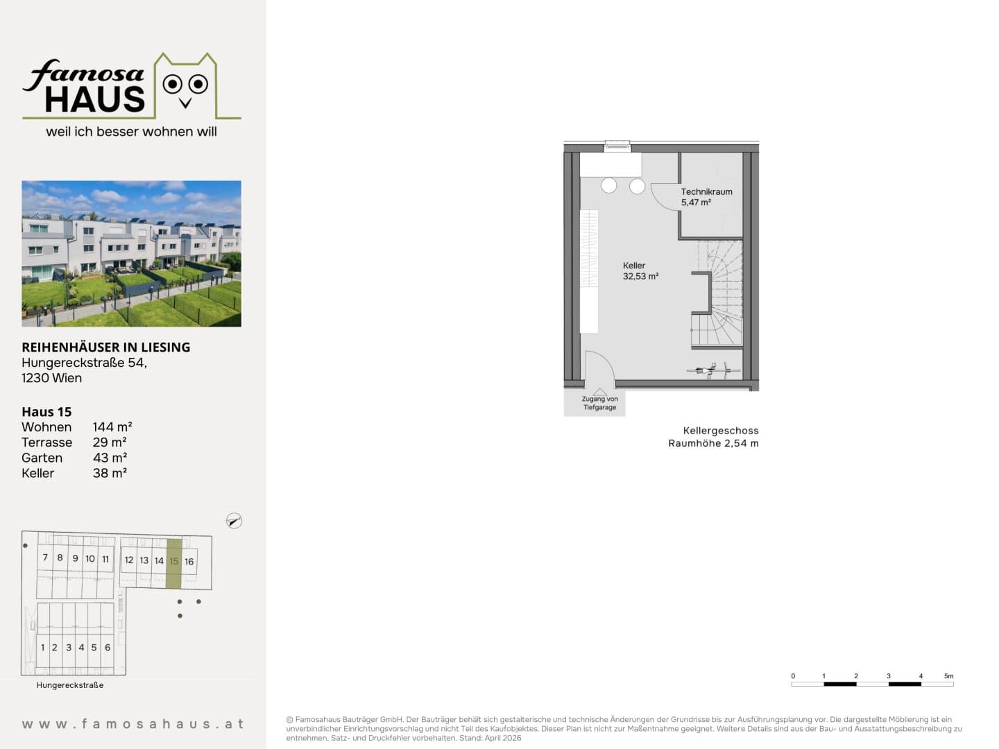 Grundriss Haus 15 — Reihenhäuser Wien-Liesing — 4 Zimmer — 114 m² — 4 Ebenen — Eigengarten, Dachterrasse — Grundriss 4/5