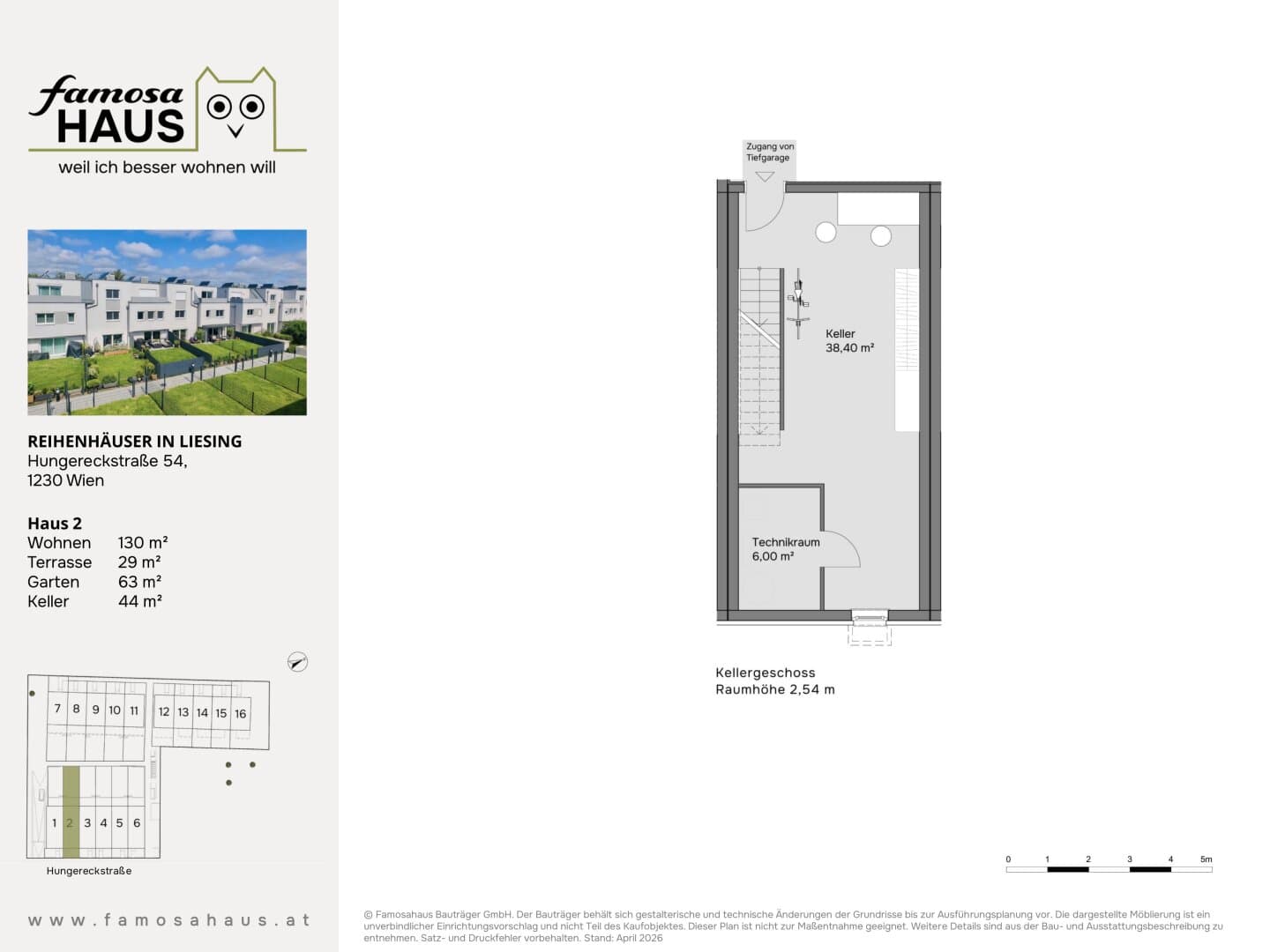 Grundriss Haus 2 — Reihenhäuser Wien-Liesing — 4 Zimmer — 130 m² — 4 Ebenen — Eigengarten, Dachterrasse — Grundriss 4/4