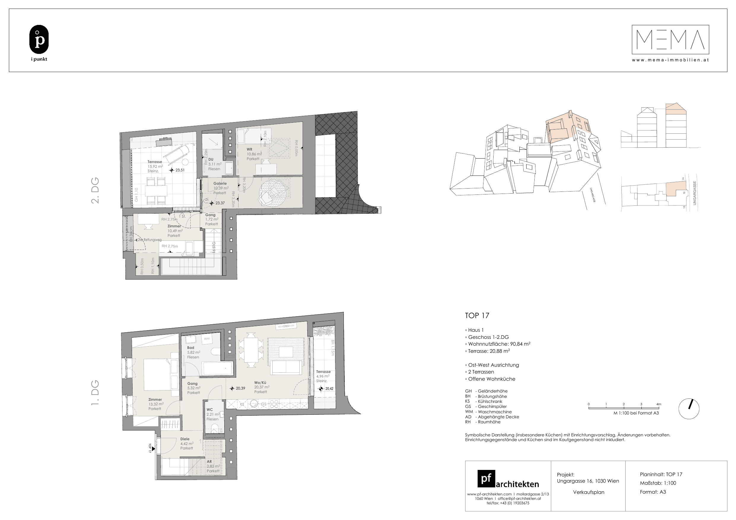 Grundriss Top 17 — I Punkt — 91 m² — Attic floor — Ost, West