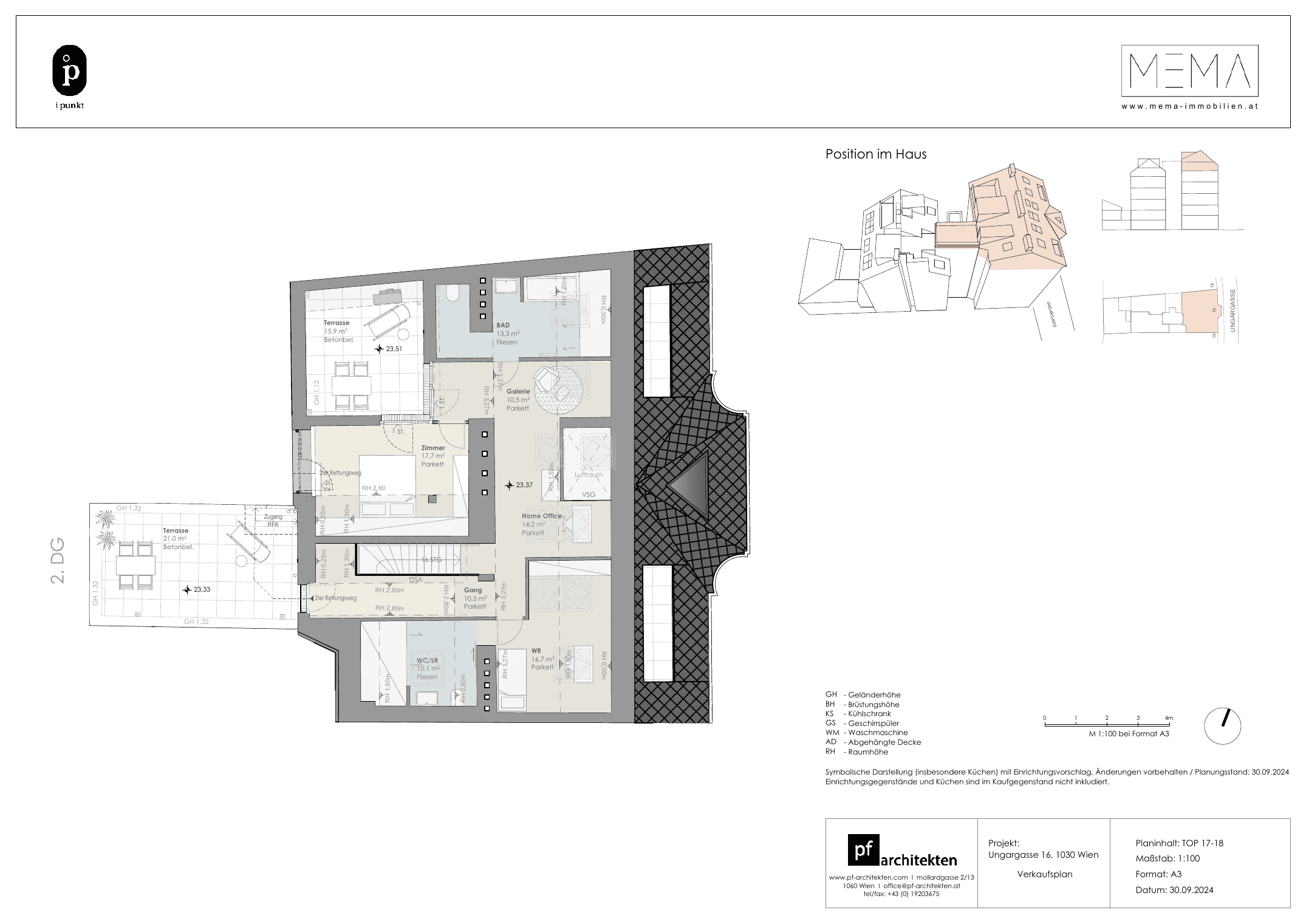 Grundriss Top 17+18 — I Punkt — 215 m² — Attic floor — Ost, West — Grundriss 2/2