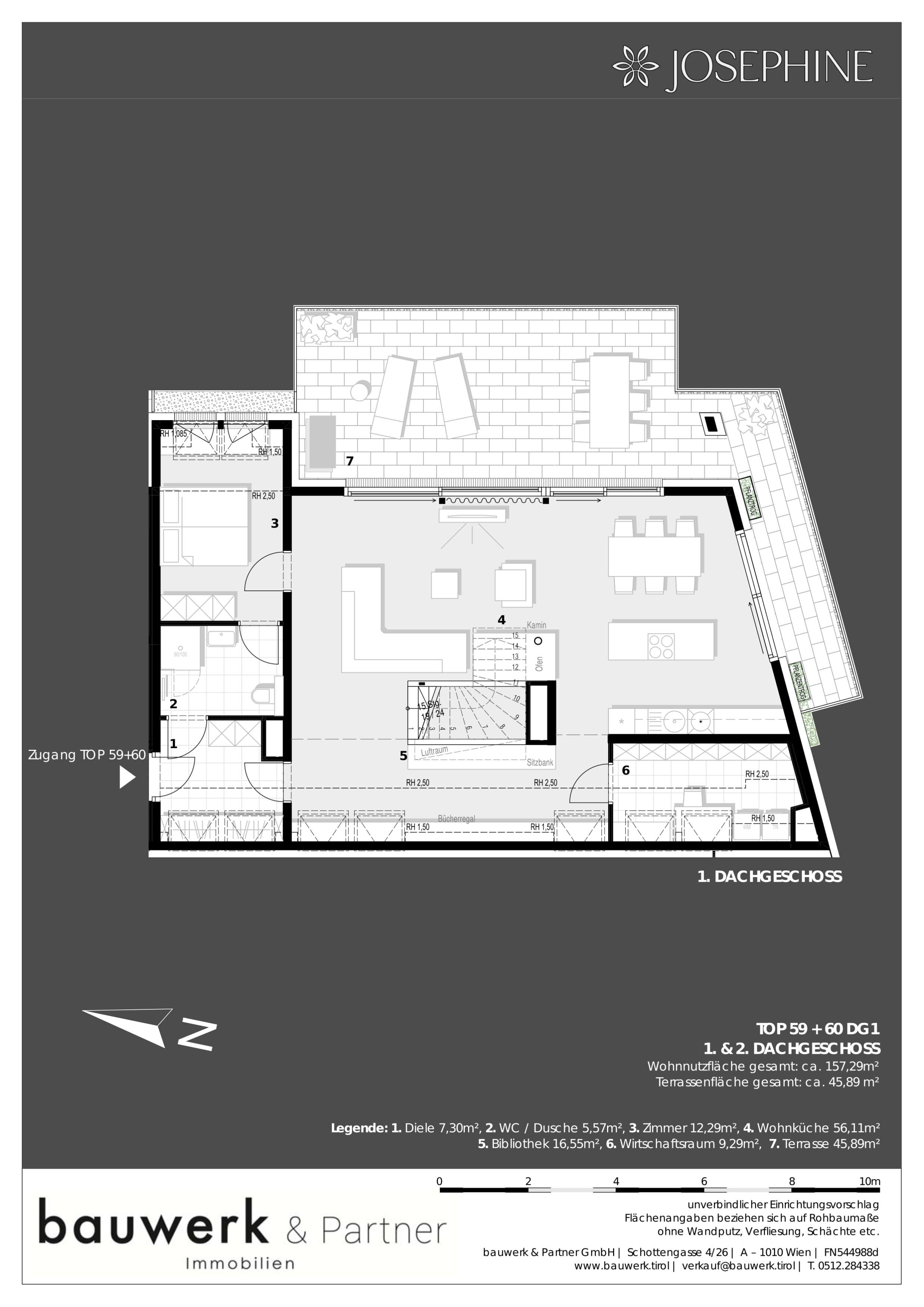 Grundriss 59/60 — Josephine — 4 Zimmer — 157,3 m² — 1st attic floor — Grundriss 1/2