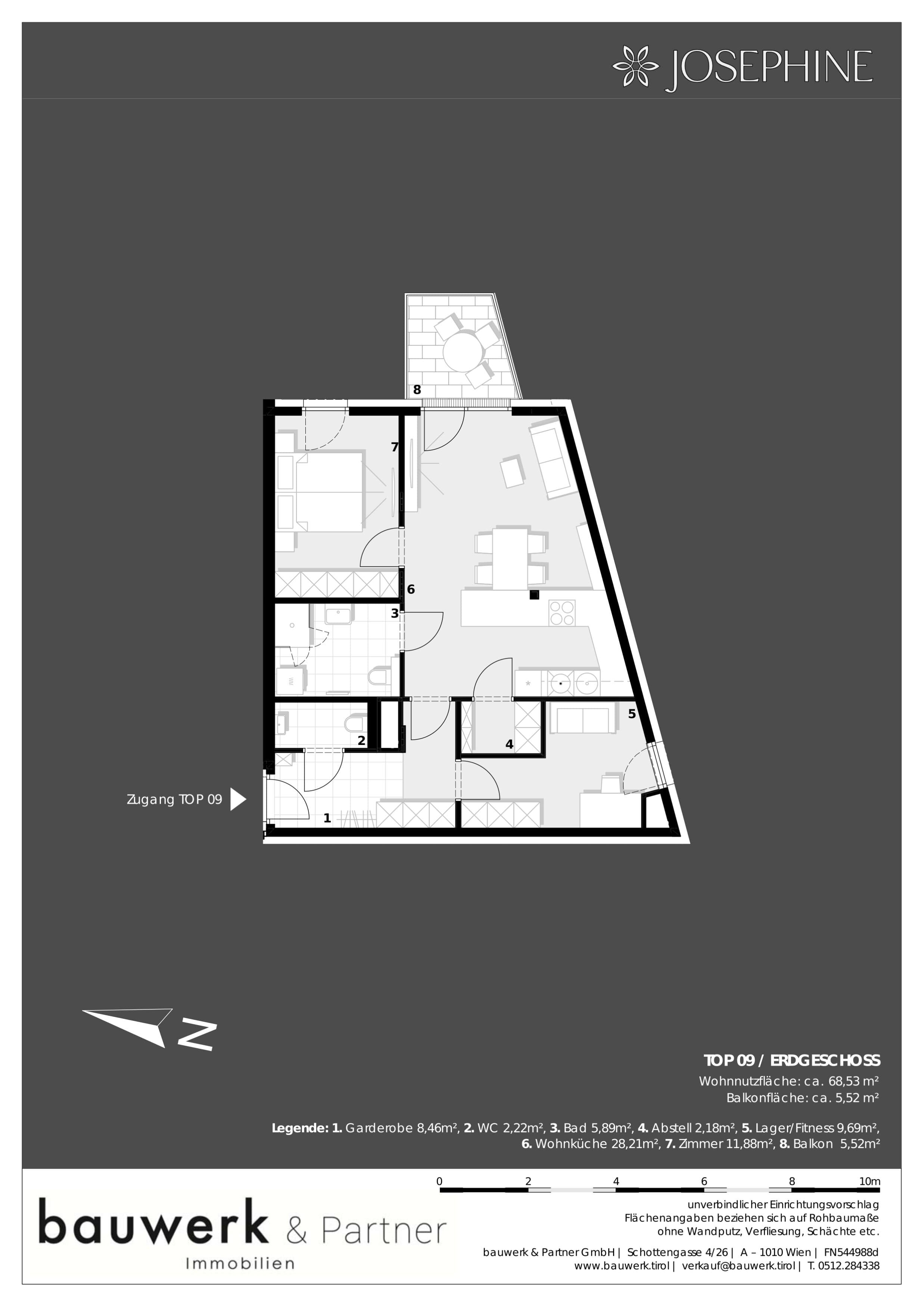 Grundriss 9 — Josephine — 3 Zimmer — 68,7 m² — Ground floor — Grundriss 1/2